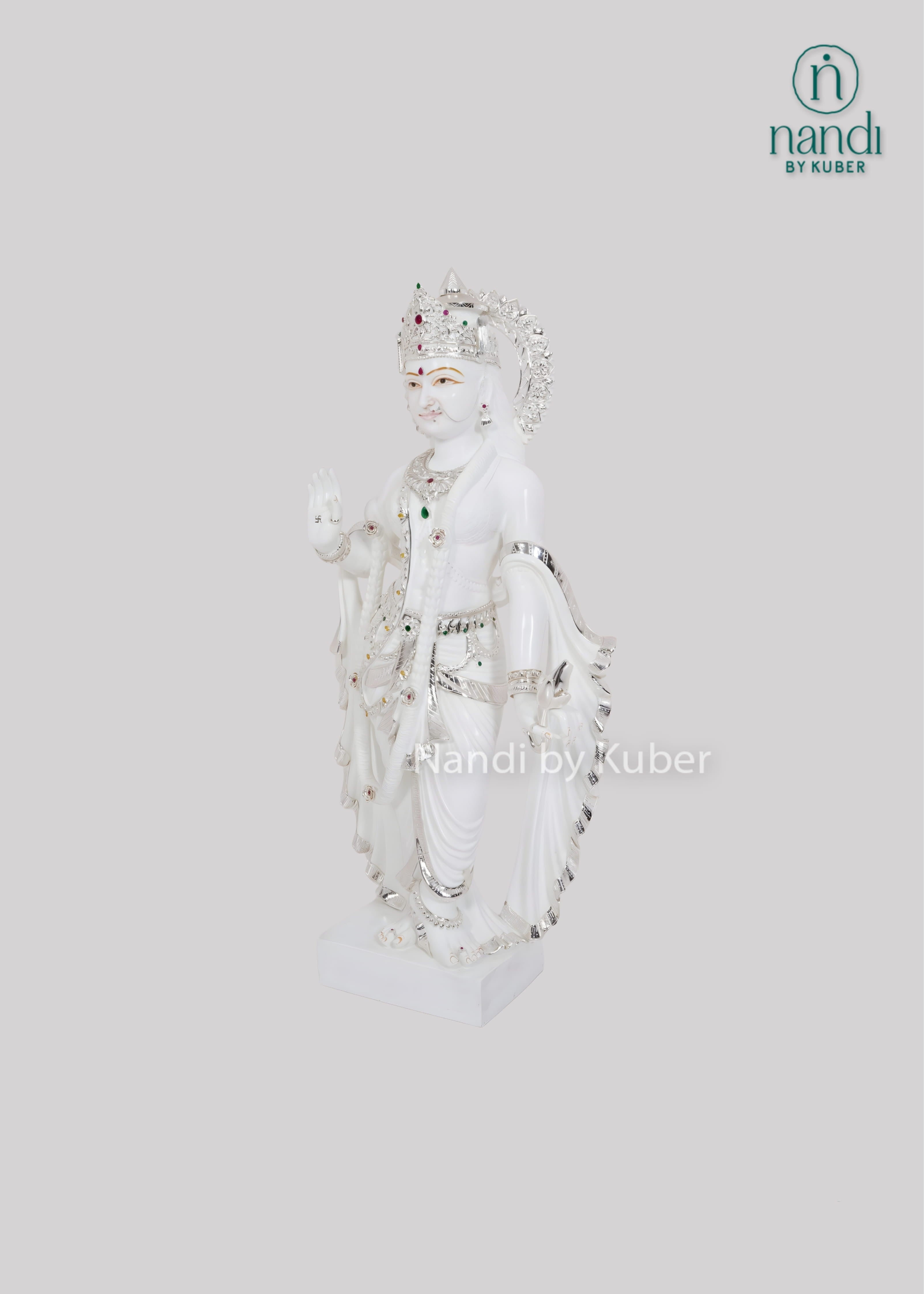 White marble Radha Krishna statue set