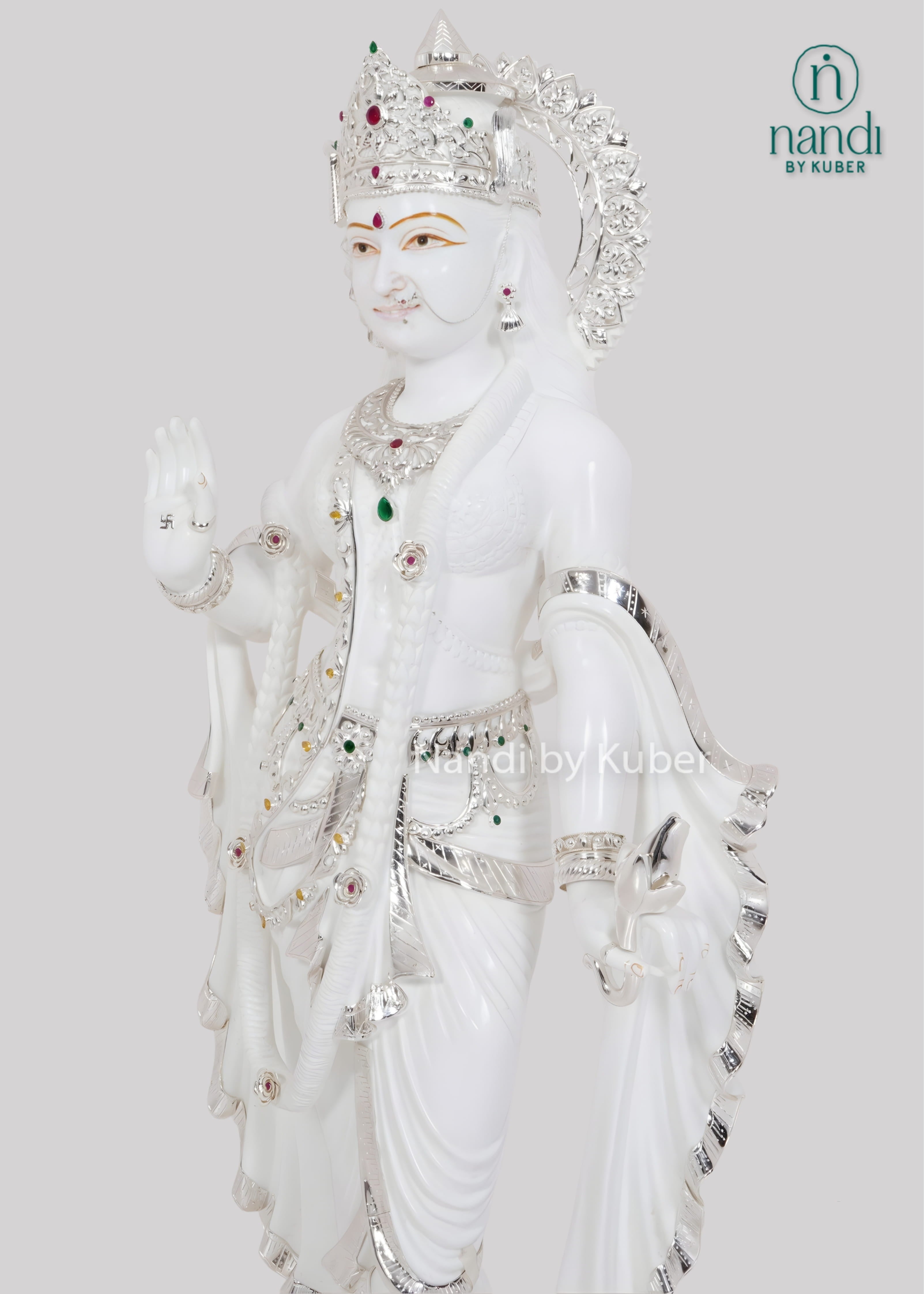 White marble Radha Krishna statue set