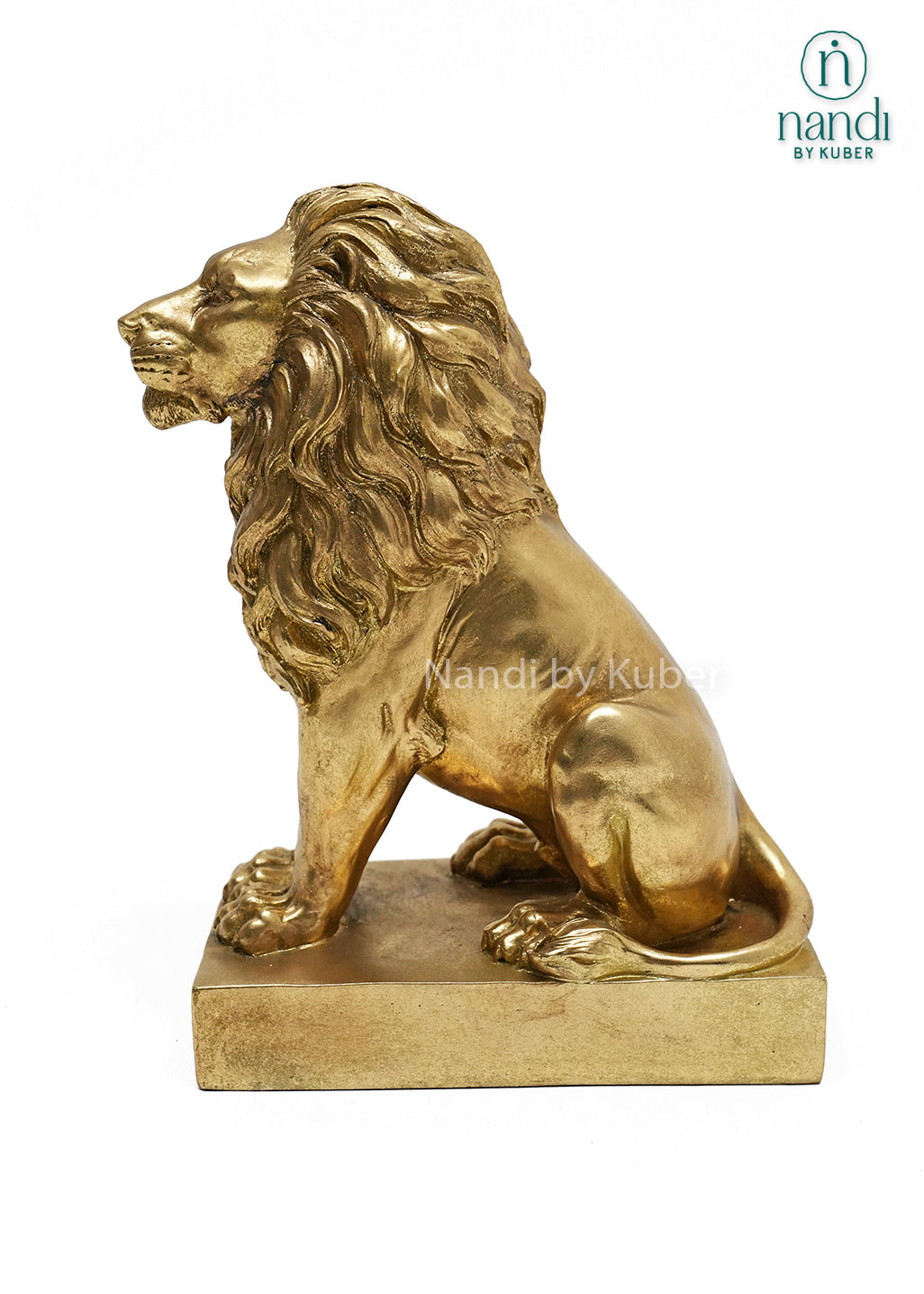 Decorative golden lion figurine with intricate detailing, symbolizing strength, leadership, courage, and regal elegance.