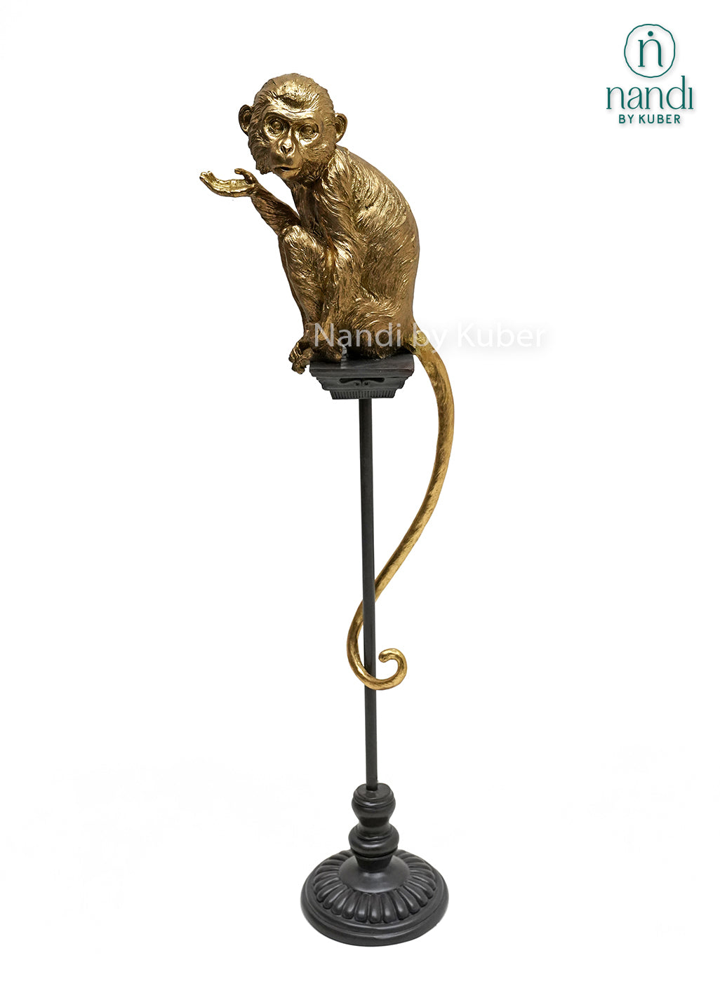 Decorative monkey figurine on a stand with an antique gold finish, bringing personality, charm, and artistic elegance to any interior space.