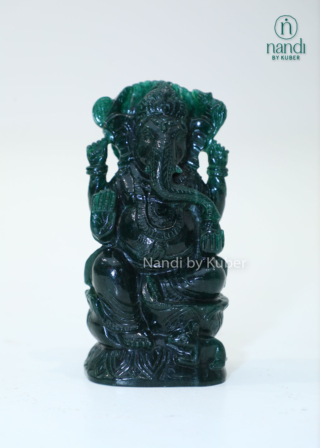 Green jade stone Ganesha statue, natural gemstone Lord Ganesh idol for Vastu, wealth, success, spiritual décor, meditation space, home temple, office desk decoration, and auspicious gifting.