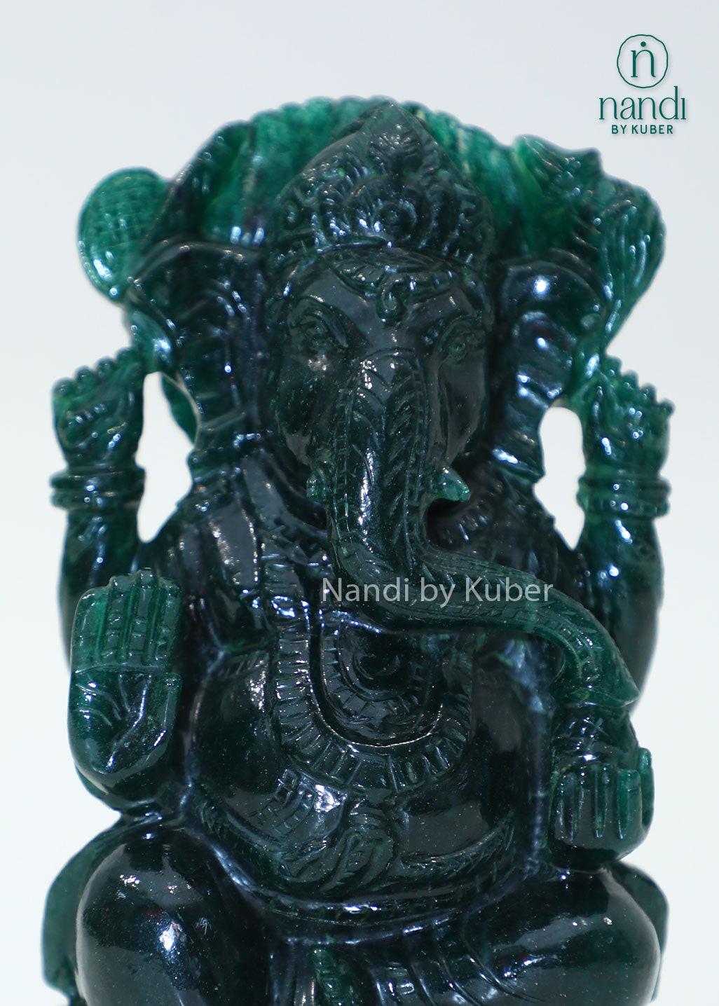 Green jade stone Ganesha statue, natural gemstone Lord Ganesh idol for Vastu, wealth, success, spiritual décor, meditation space, home temple, office desk decoration, and auspicious gifting.