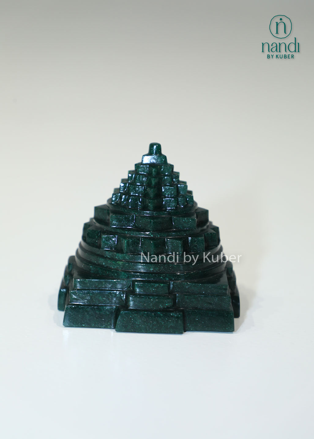 Natural Green Jade Shree Yantra pyramid for Vastu, wealth attraction, prosperity, positive energy, meditation, chakra balancing, spiritual healing, home temple décor, office desk placement, and sacred geometric energy enhancement.