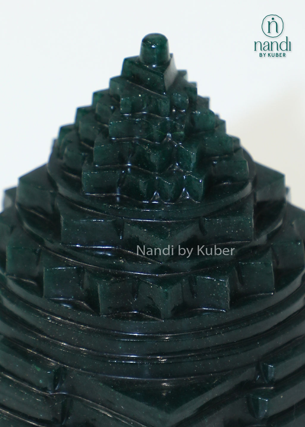 Natural Green Jade Shree Yantra pyramid for Vastu, wealth attraction, prosperity, positive energy, meditation, chakra balancing, spiritual healing, home temple décor, office desk placement, and sacred geometric energy enhancement.