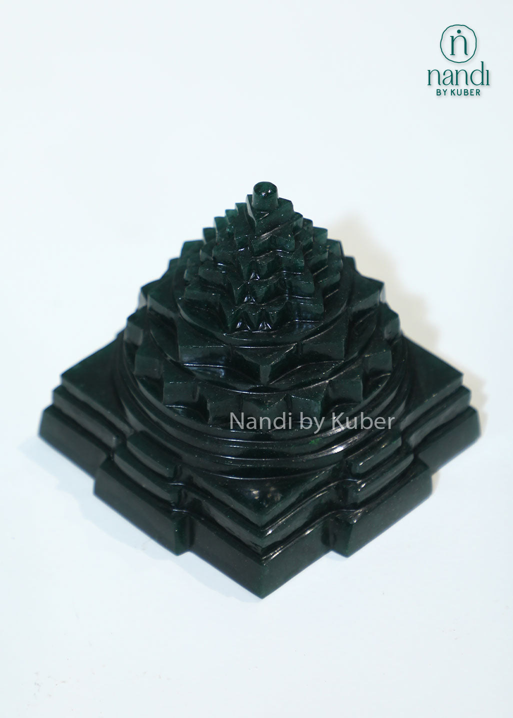 Natural Green Jade Shree Yantra pyramid for Vastu, wealth attraction, prosperity, positive energy, meditation, chakra balancing, spiritual healing, home temple décor, office desk placement, and sacred geometric energy enhancement.