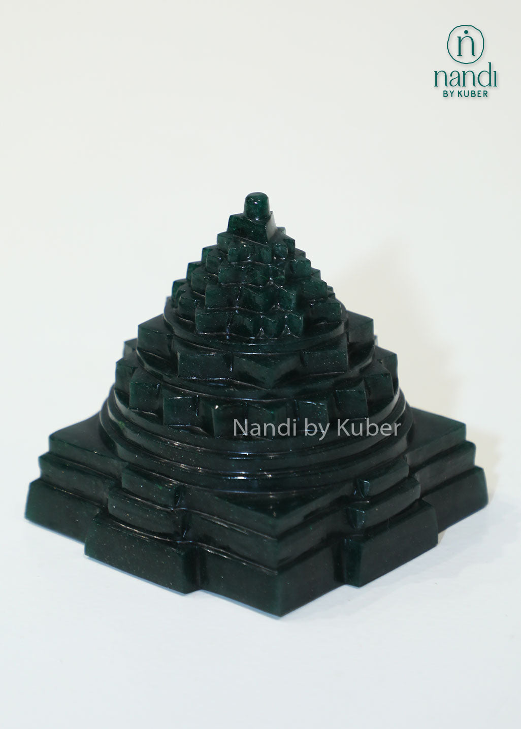 Natural Green Jade Shree Yantra pyramid for Vastu, wealth attraction, prosperity, positive energy, meditation, chakra balancing, spiritual healing, home temple décor, office desk placement, and sacred geometric energy enhancement.