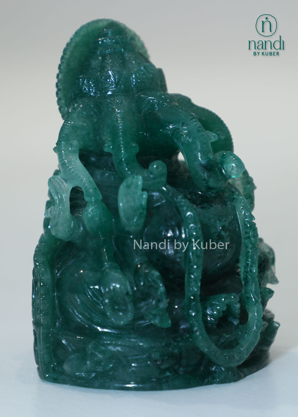 Green quartz Panchmukhi Ganesha idol, natural gemstone Lord Ganesha statue for Vastu, meditation, spiritual décor, prosperity, positive energy, home temple, office desk, and gifting.