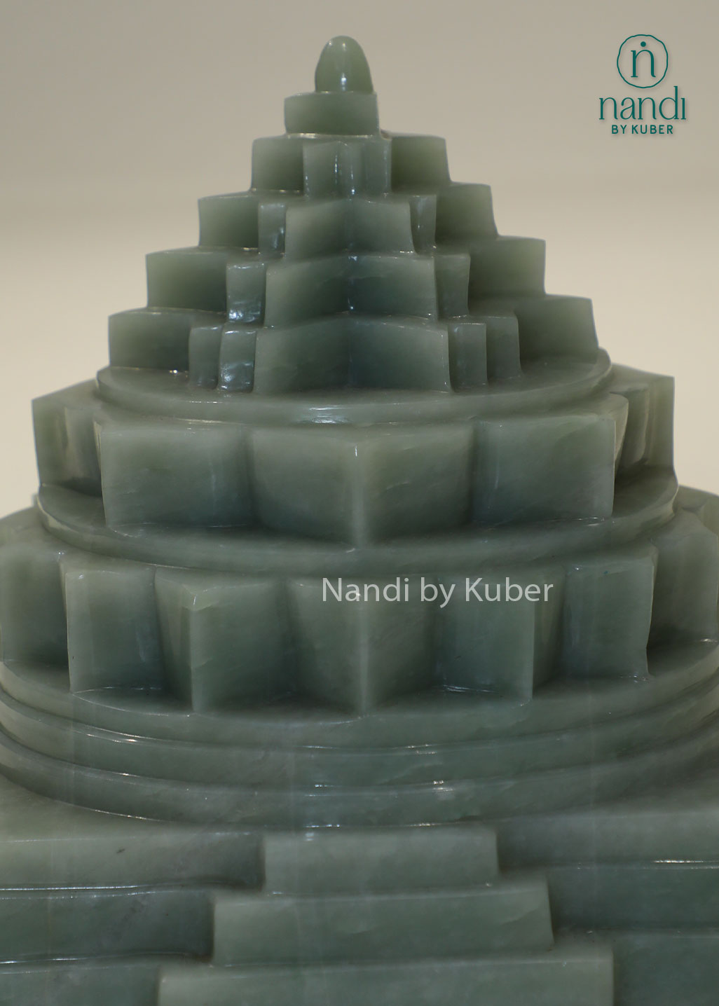 Natural Jade Stone Shree Yantra pyramid for Vastu, wealth attraction, prosperity, spiritual healing, meditation, chakra balancing, positive energy, home temple décor, office desk placement, and sacred geometry worship.