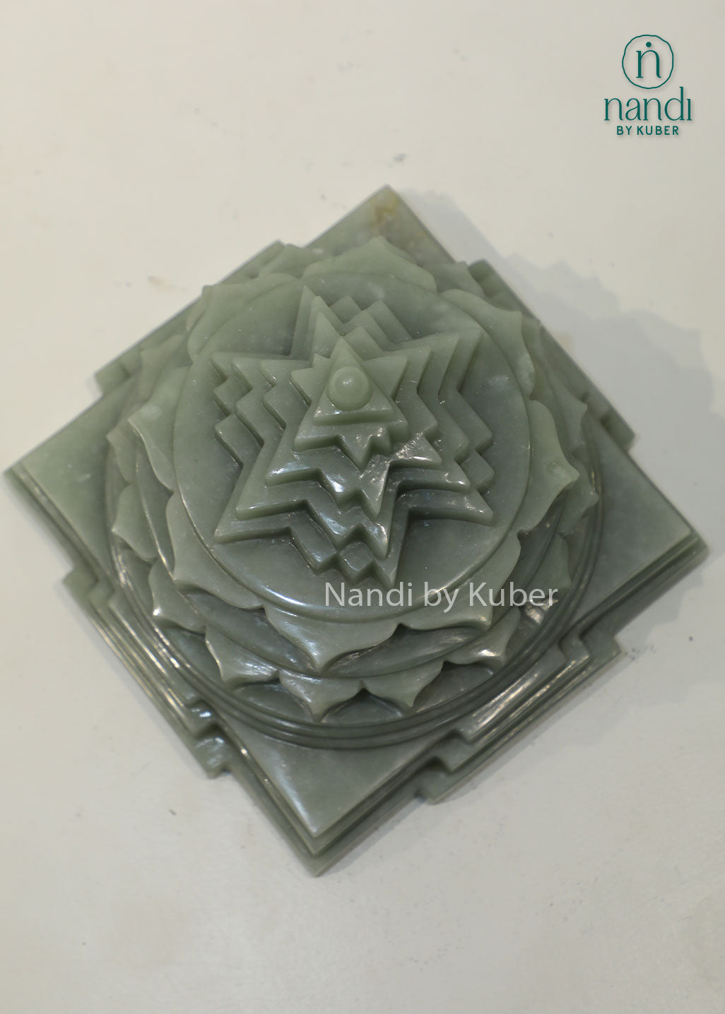 Natural Jade Stone Shree Yantra pyramid for Vastu, wealth attraction, prosperity, spiritual healing, meditation, chakra balancing, positive energy, home temple décor, office desk placement, and sacred geometry worship.