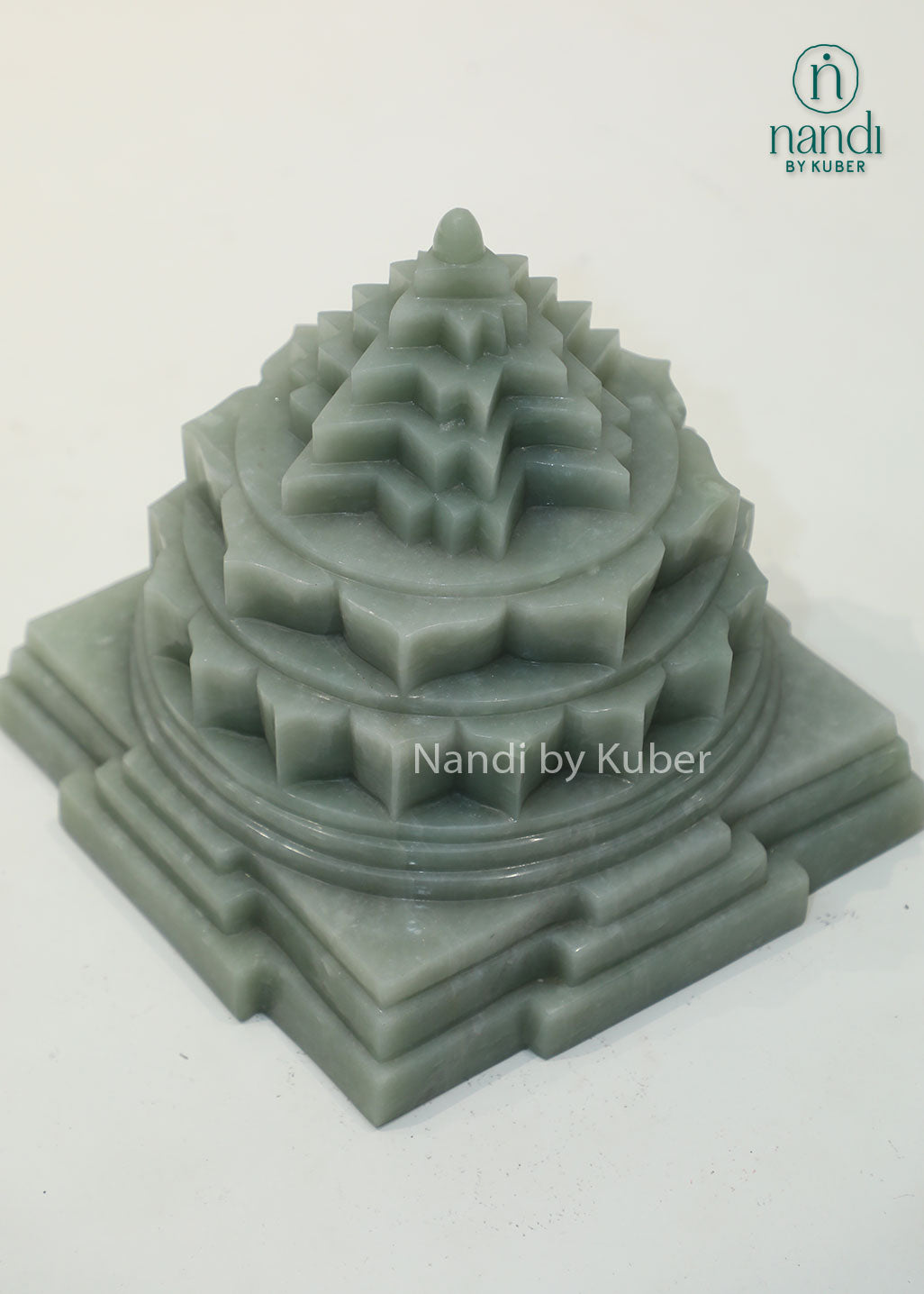 Natural Jade Stone Shree Yantra pyramid for Vastu, wealth attraction, prosperity, spiritual healing, meditation, chakra balancing, positive energy, home temple décor, office desk placement, and sacred geometry worship.