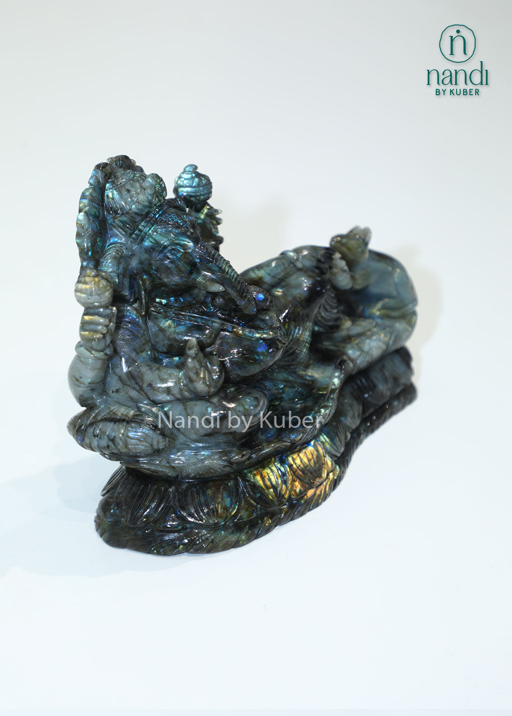 Natural Labradorite Ganesha idol for Vastu, prosperity, positive energy, spiritual healing, meditation, home temple décor, office desk decoration, gemstone Lord Ganesh statue, and auspicious gifting.