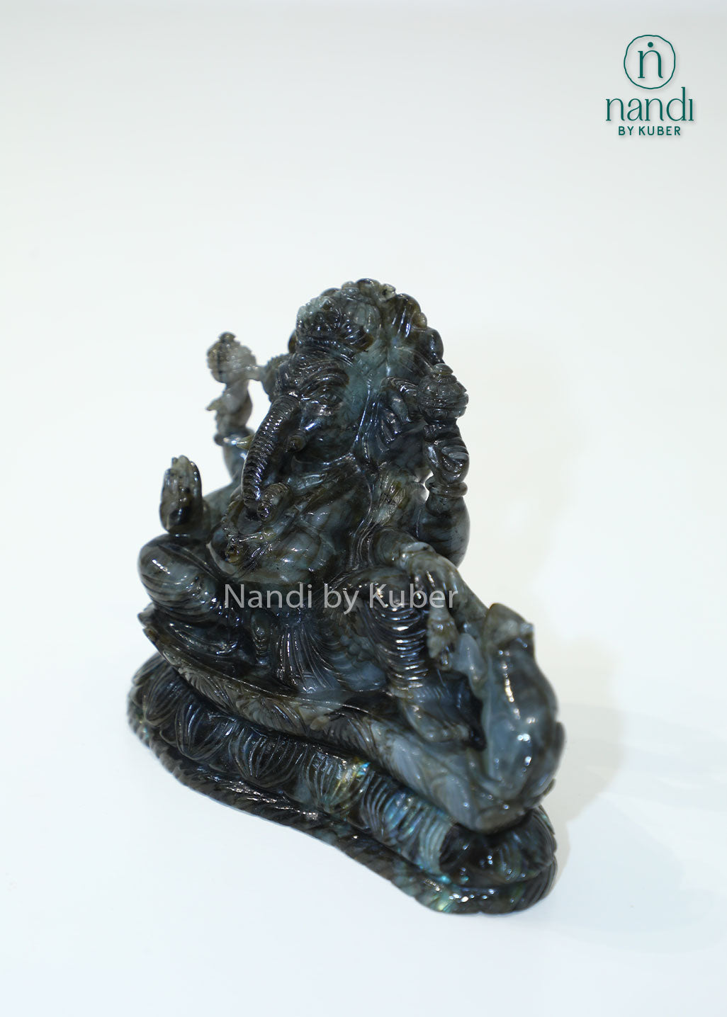 Natural Labradorite Ganesha idol for Vastu, prosperity, positive energy, spiritual healing, meditation, home temple décor, office desk decoration, gemstone Lord Ganesh statue, and auspicious gifting.