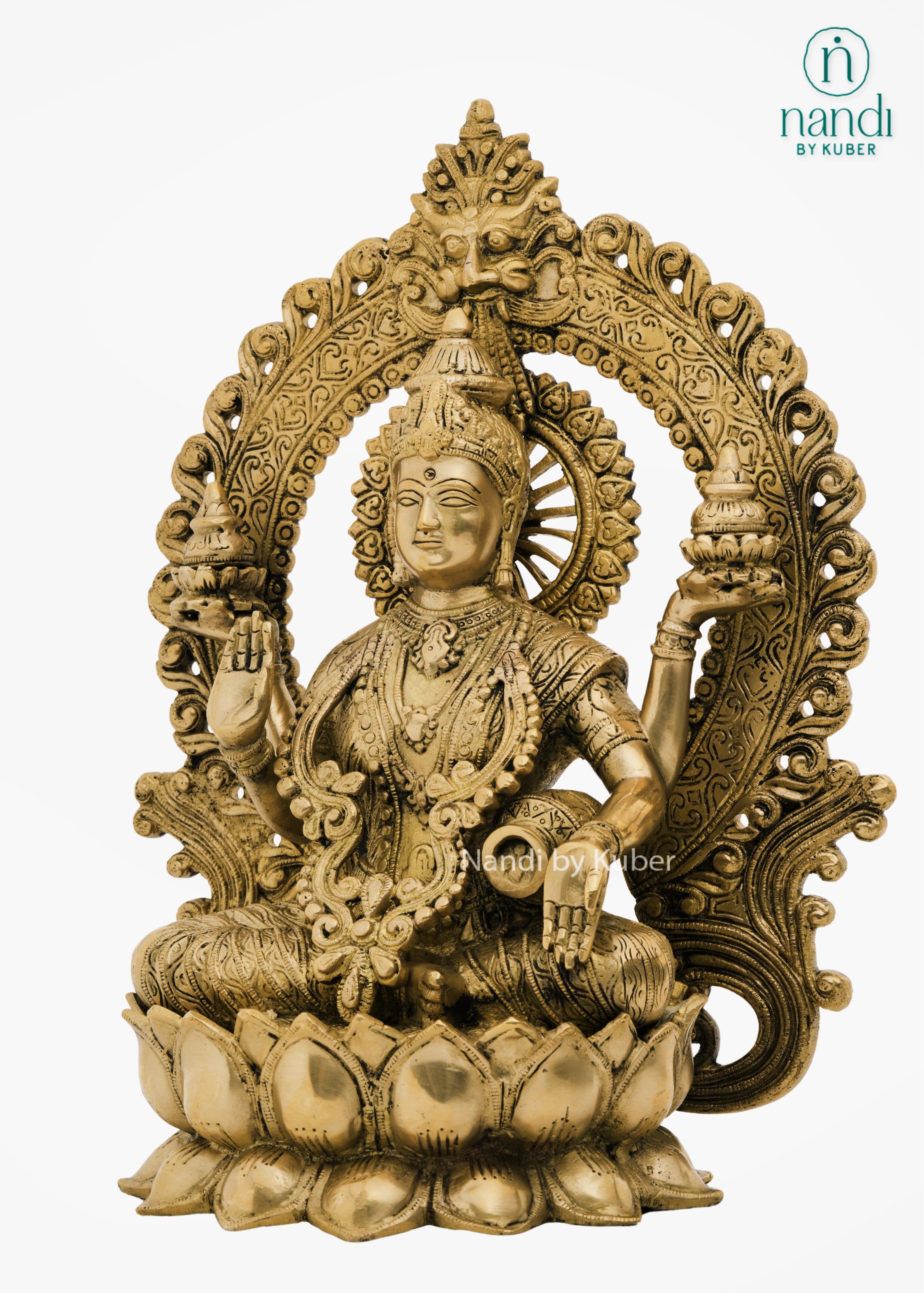 Brass Lakshmi idol with lotus arch