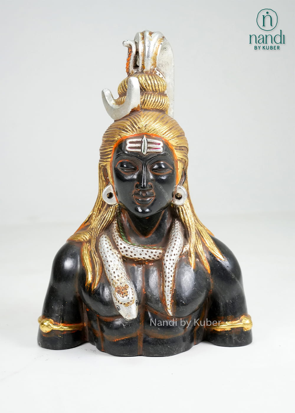 Black marble Lord Shiva bust with gold detailing