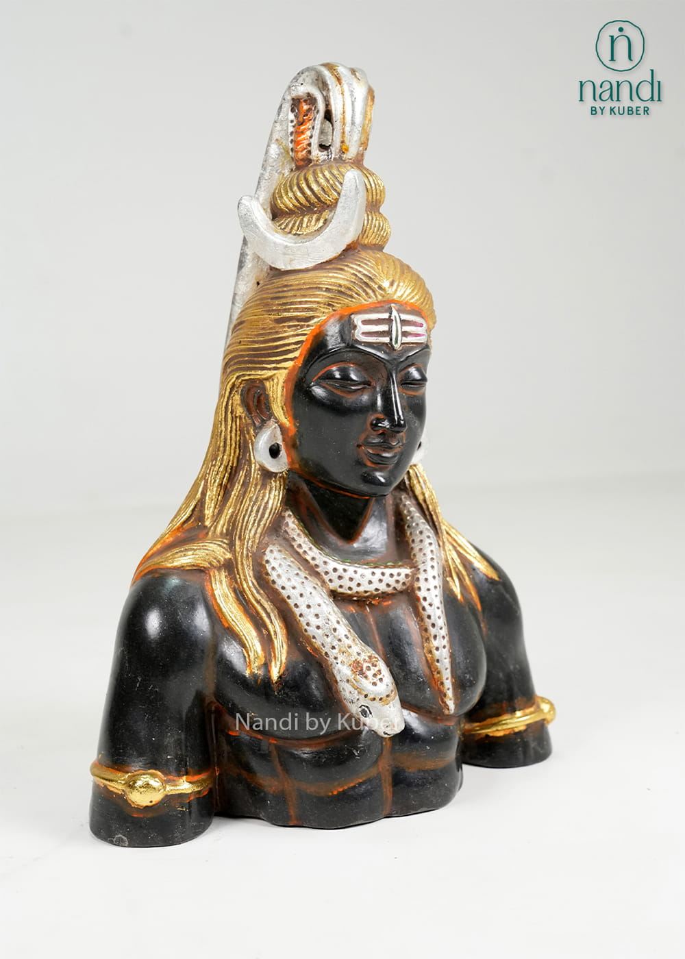 Black marble Lord Shiva bust with gold detailing