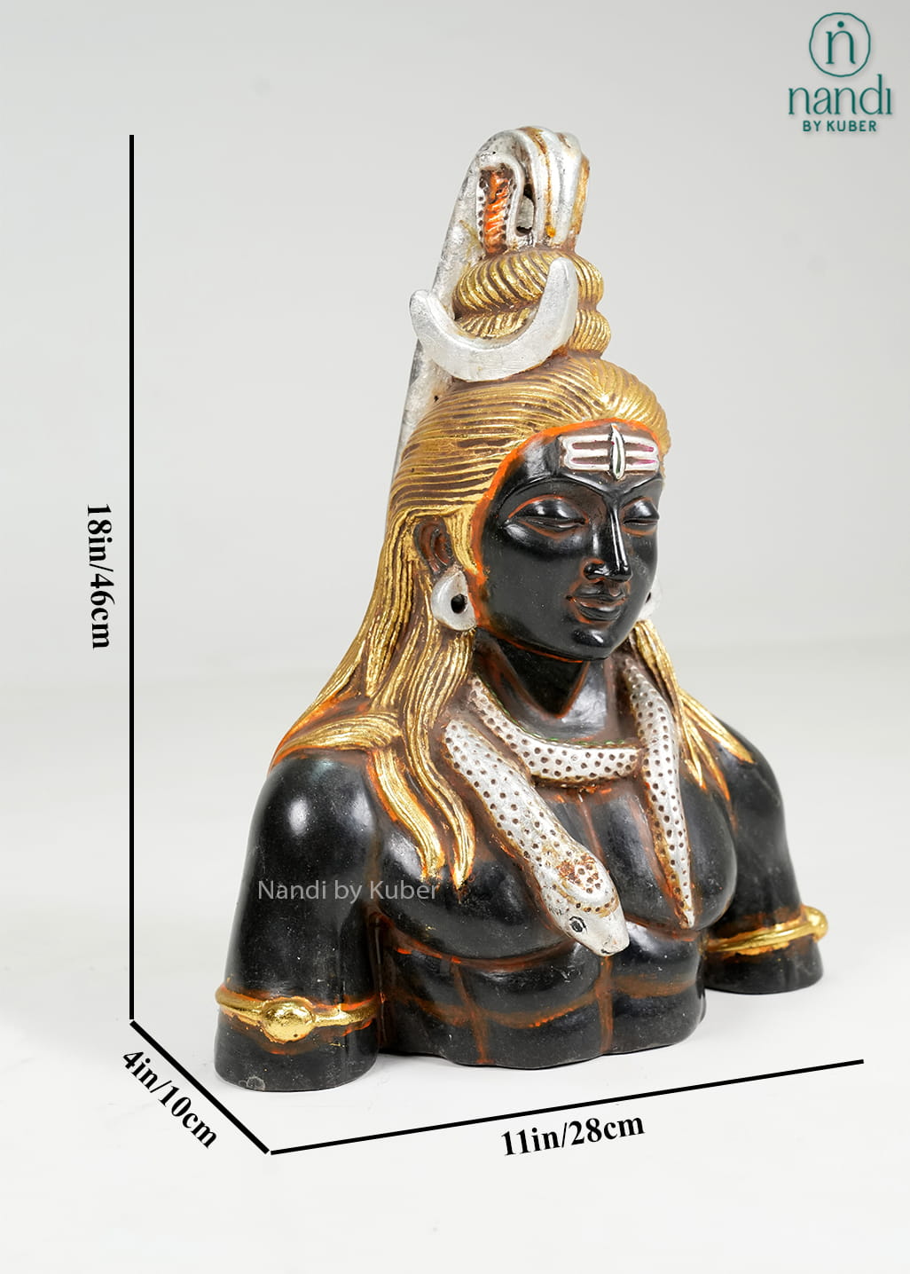 Black marble Lord Shiva bust with gold detailing