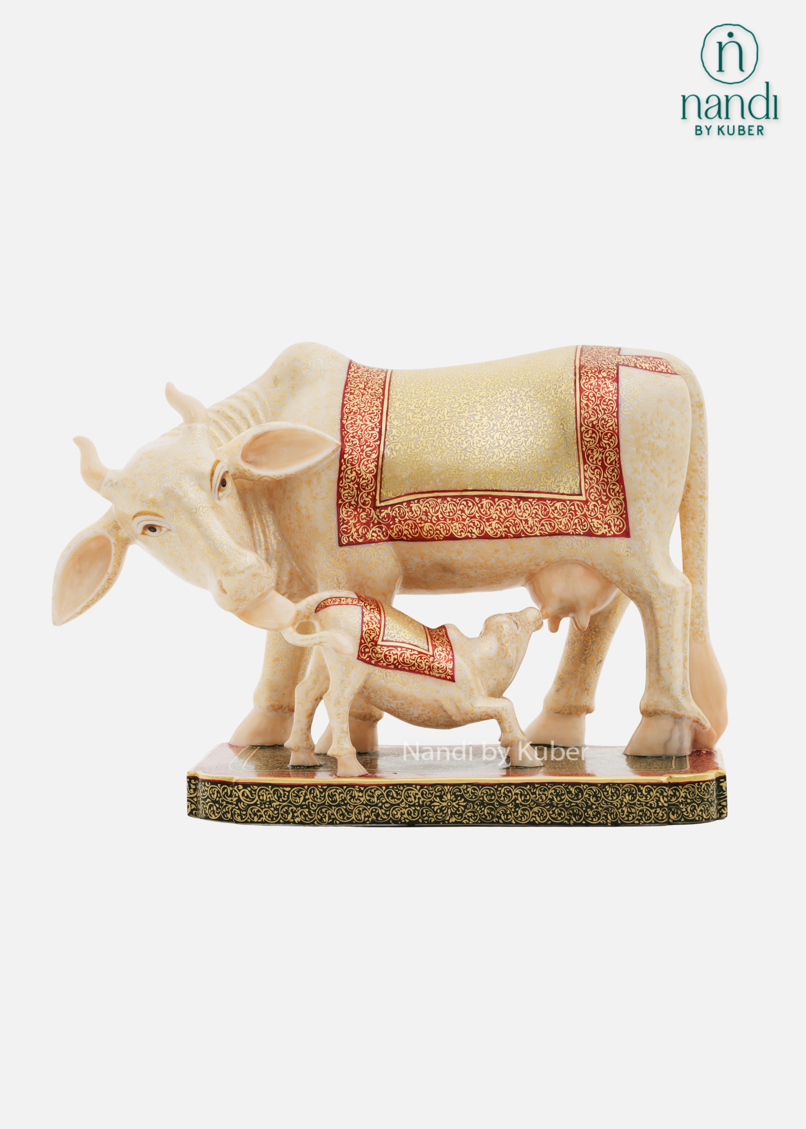 Marble cow and calf decorative statue