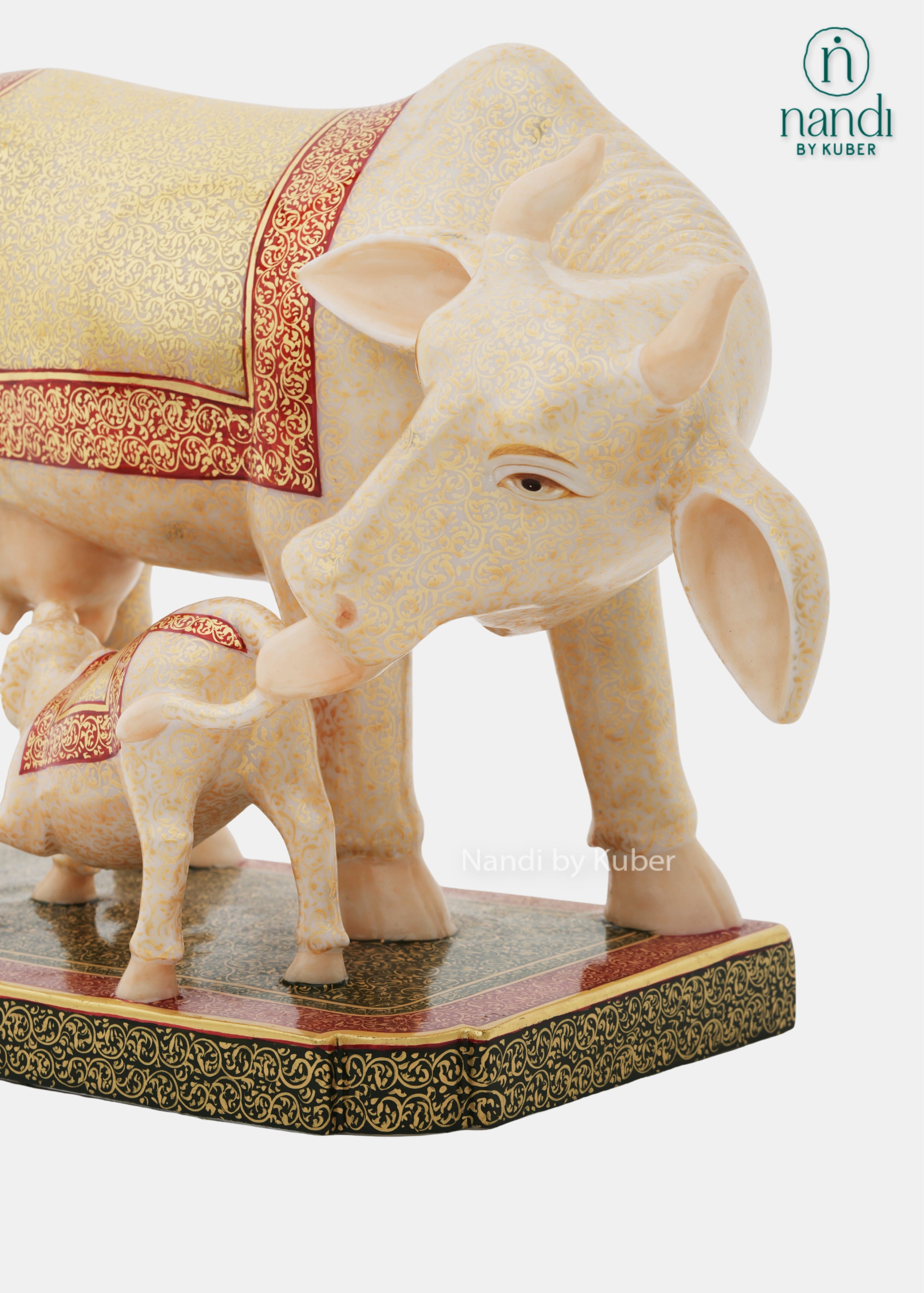 Marble cow and calf decorative statue