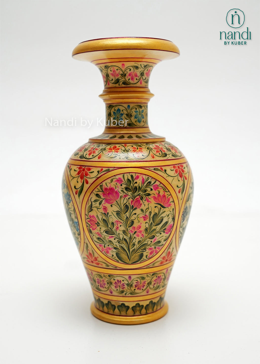 Decorative hand-painted marble flower vase adorned with detailed floral artwork and gold accents, showcasing traditional craftsmanship for luxury home décor, tabletop styling, and elegant interior spaces.