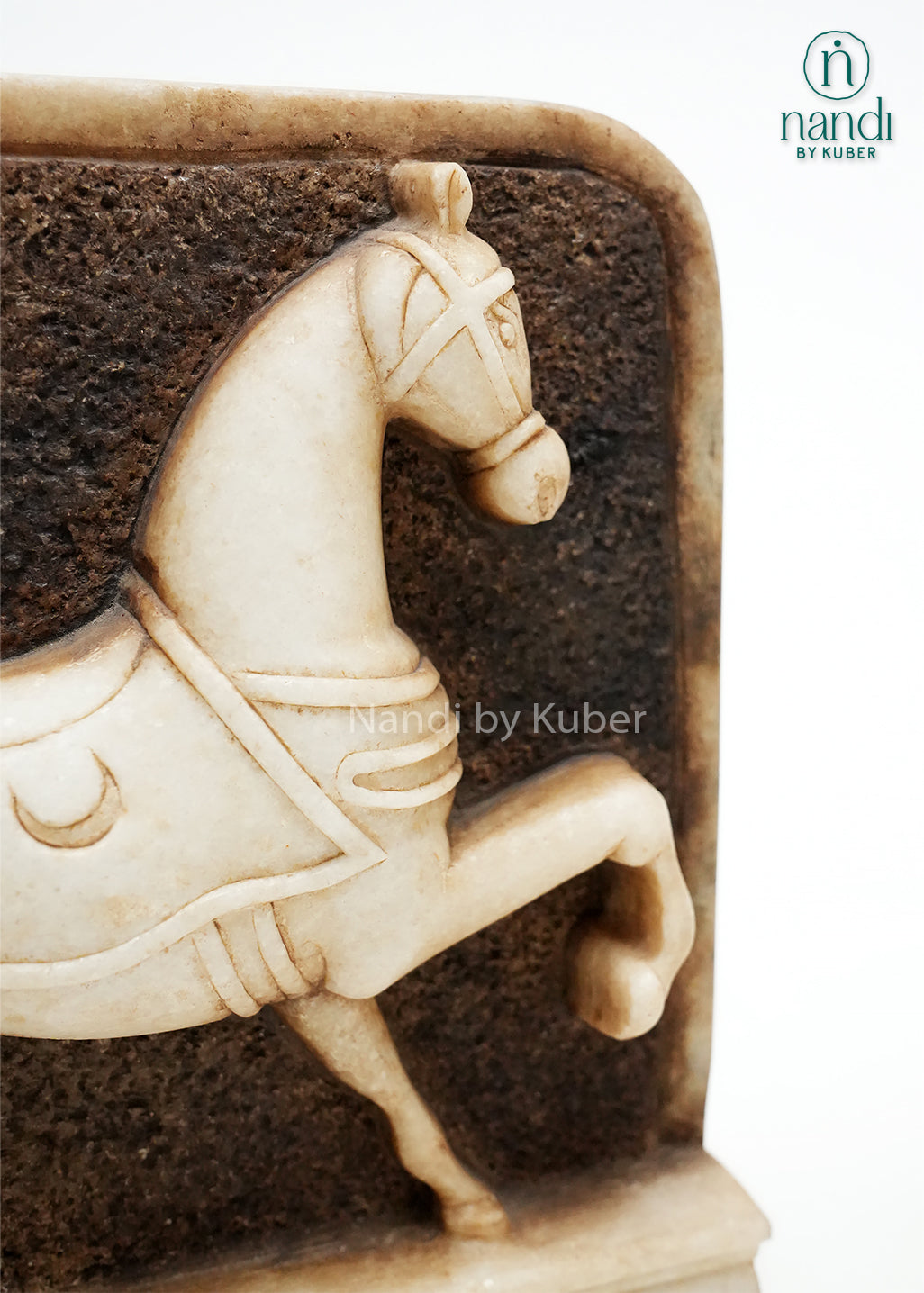 Set of decorative marble horse panel bookends with detailed horse carvings and antique-style finish, ideal for bookshelf décor, office styling, and traditional home interiors.