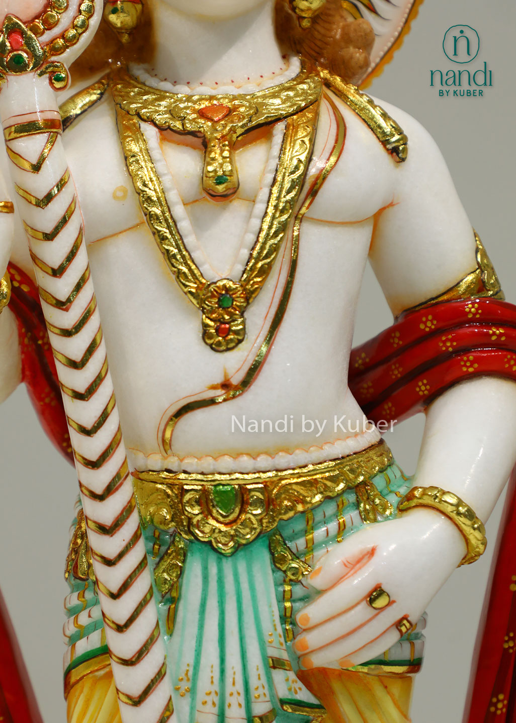Handcrafted marble statue of Lord Kartikeya (Murugan Swami) with his sacred peacock, beautifully detailed and ideal for devotional and spiritual décor.