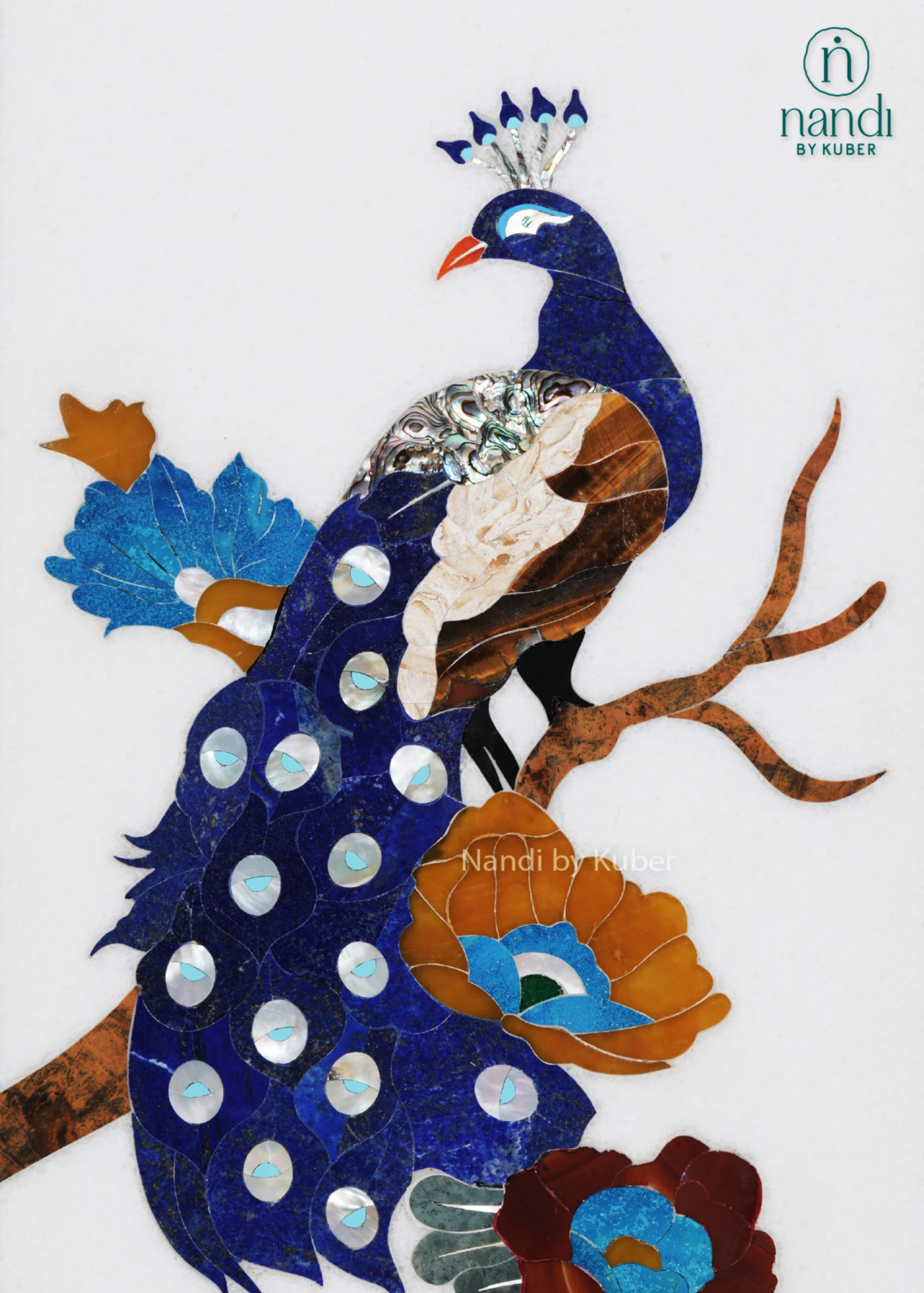 Marble peacock wall art decorative panel