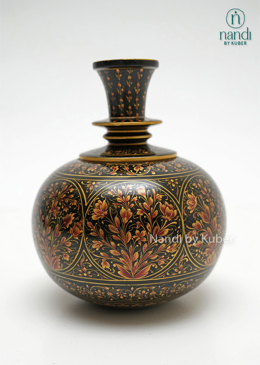 Decorative hand-painted marble Surahi vase featuring detailed floral artwork, gold accents, and traditional craftsmanship, ideal for luxury home décor, tabletop displays, and heritage-inspired interiors.