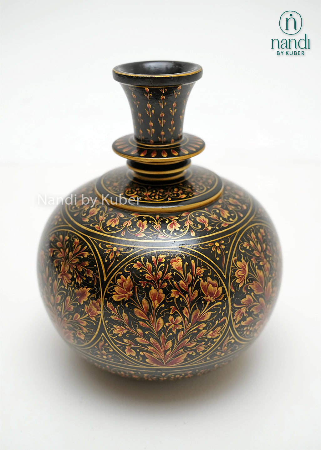 Decorative hand-painted marble Surahi vase featuring detailed floral artwork, gold accents, and traditional craftsmanship, ideal for luxury home décor, tabletop displays, and heritage-inspired interiors.