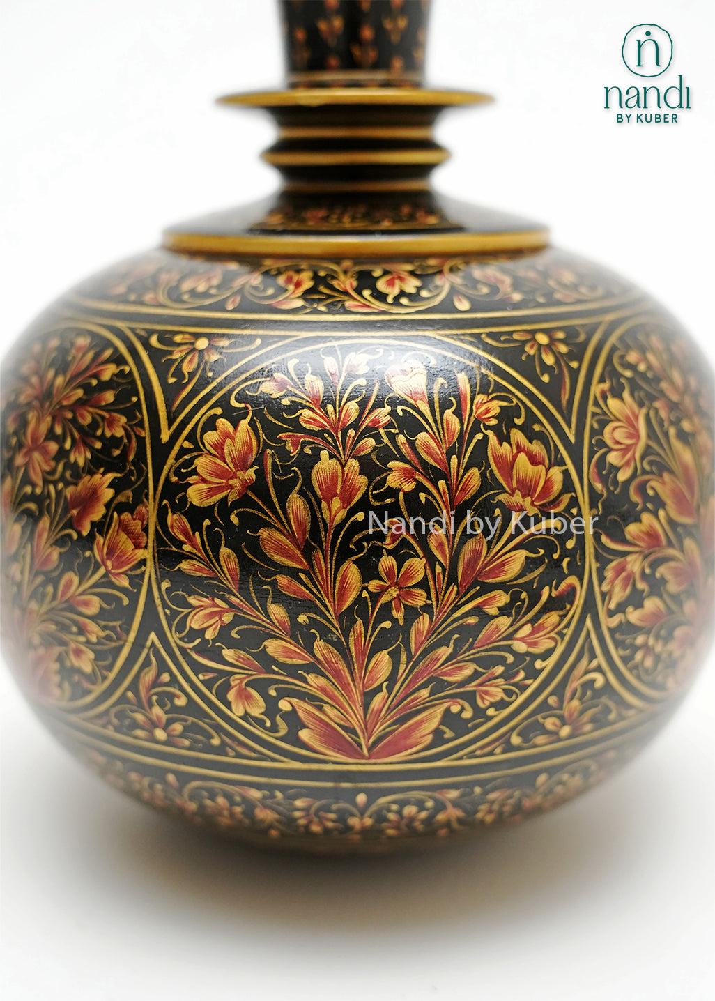 Decorative hand-painted marble Surahi vase featuring detailed floral artwork, gold accents, and traditional craftsmanship, ideal for luxury home décor, tabletop displays, and heritage-inspired interiors.