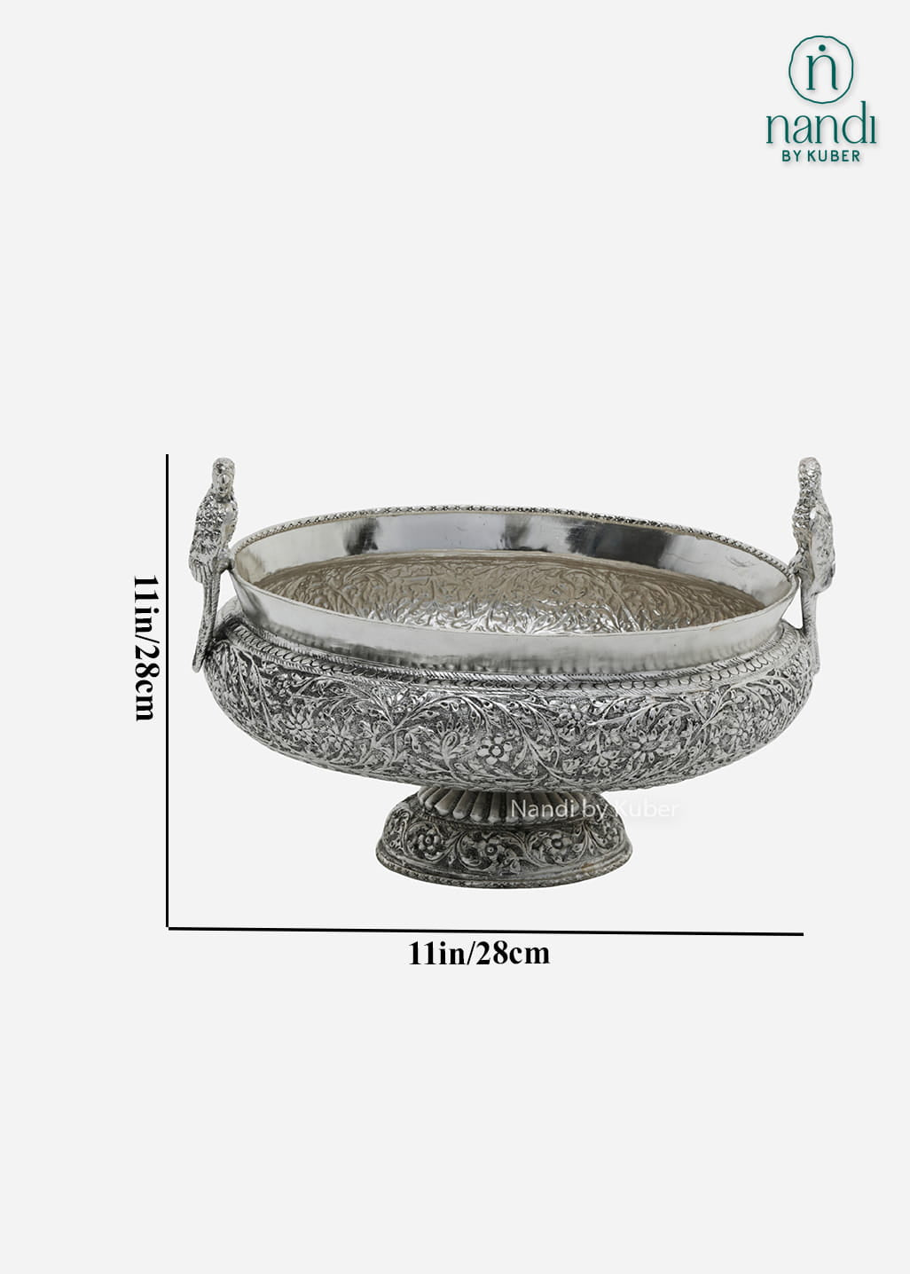 Silver urli bowl with parrot handles decorative centerpiece