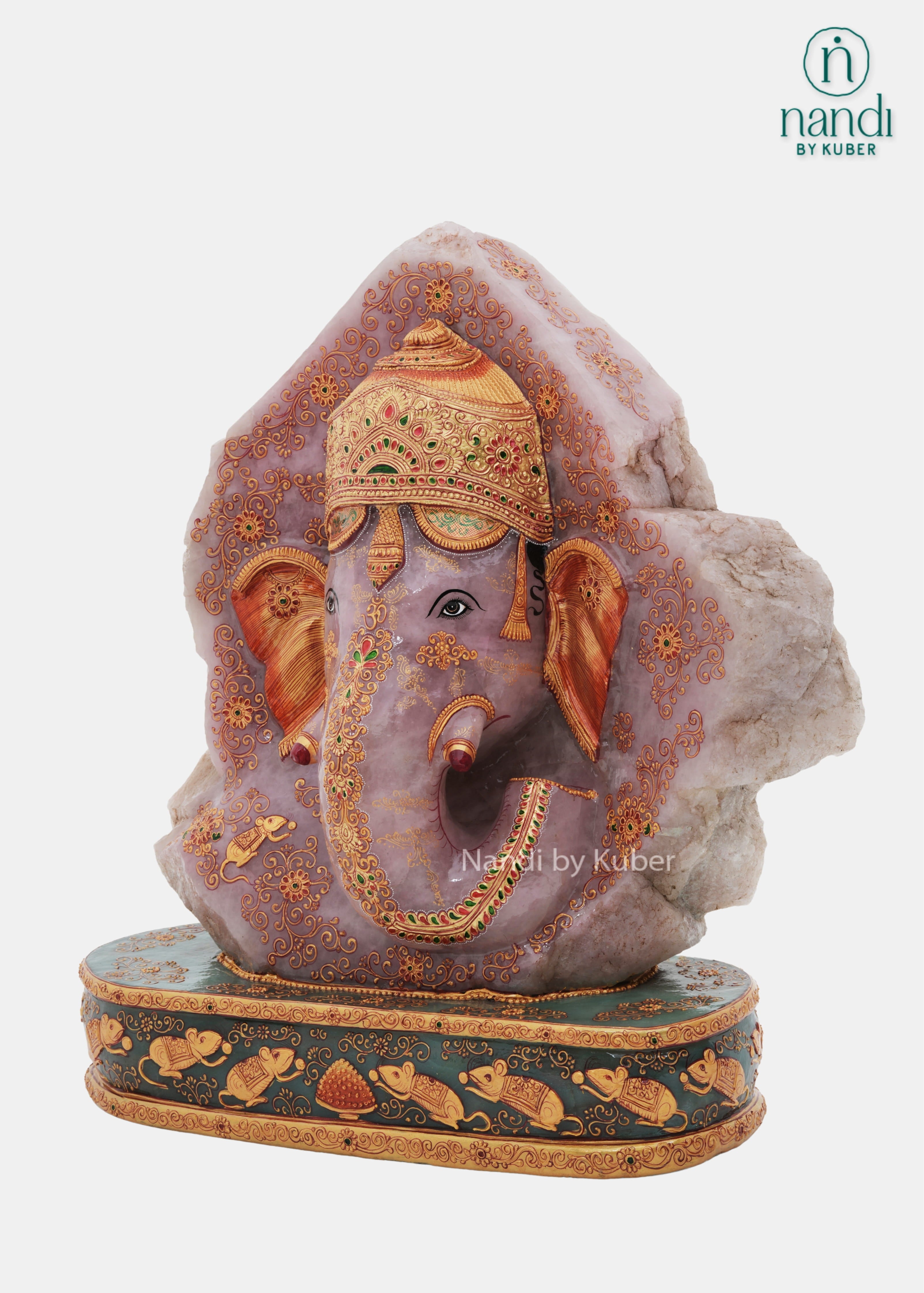 Rose quartz Ganesha head decorative idol