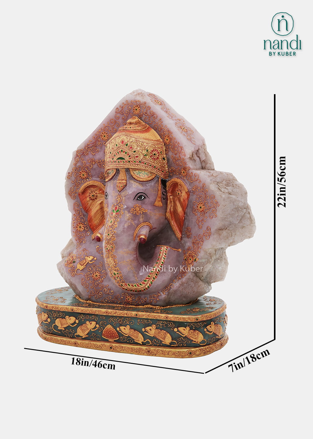Rose quartz Ganesha head decorative idol