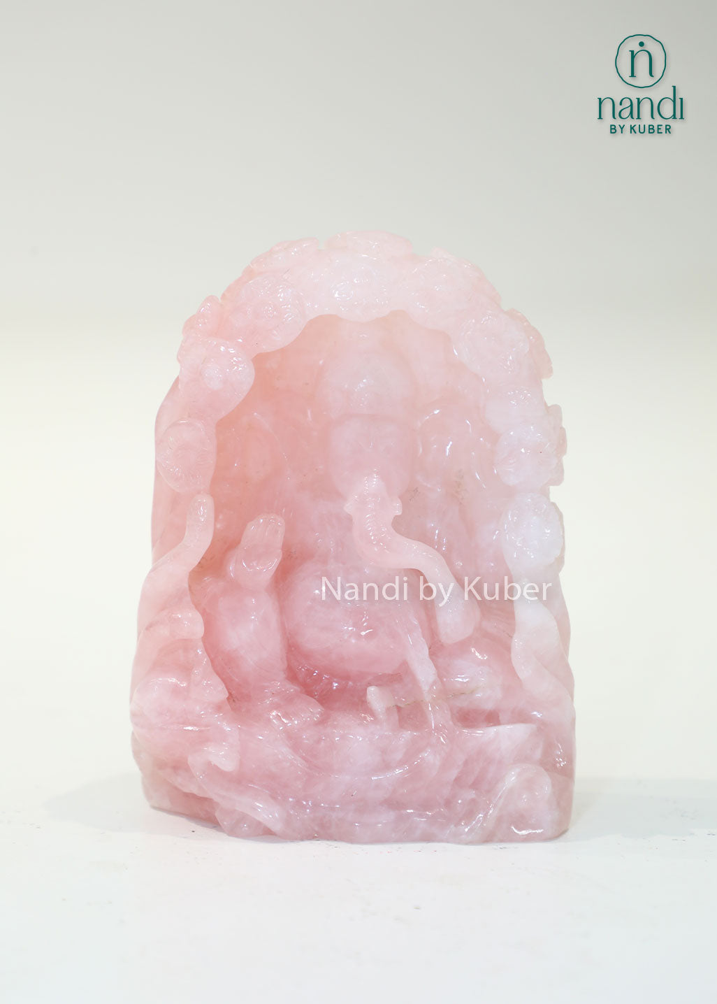 Rose quartz Ganesha under tree statue, natural pink gemstone Lord Ganesh idol for love, peace, prosperity, Vastu décor, meditation space, home temple, office decoration, and spiritual gifting.