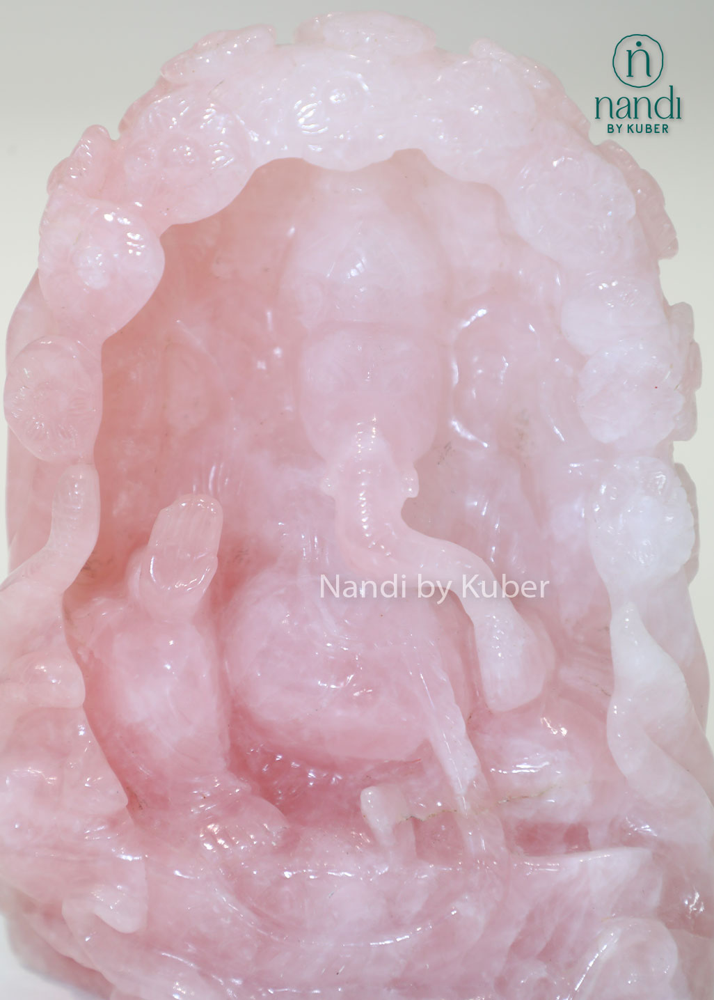 Rose quartz Ganesha under tree statue, natural pink gemstone Lord Ganesh idol for love, peace, prosperity, Vastu décor, meditation space, home temple, office decoration, and spiritual gifting.