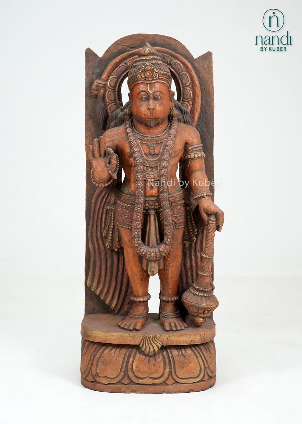 Standing Lord Hanuman statue with intricate stone-finish detailing