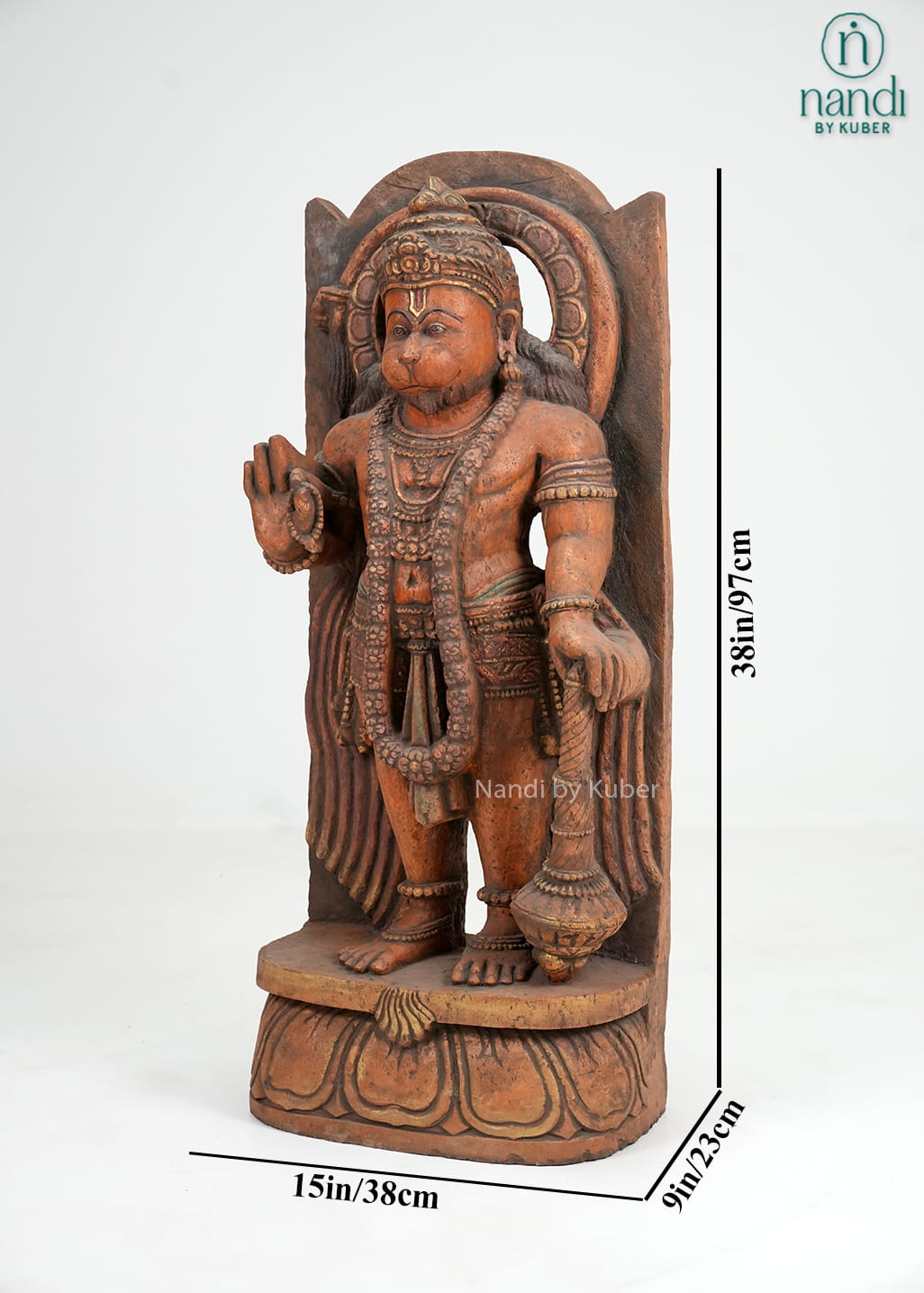 Standing Lord Hanuman statue with intricate stone-finish detailing