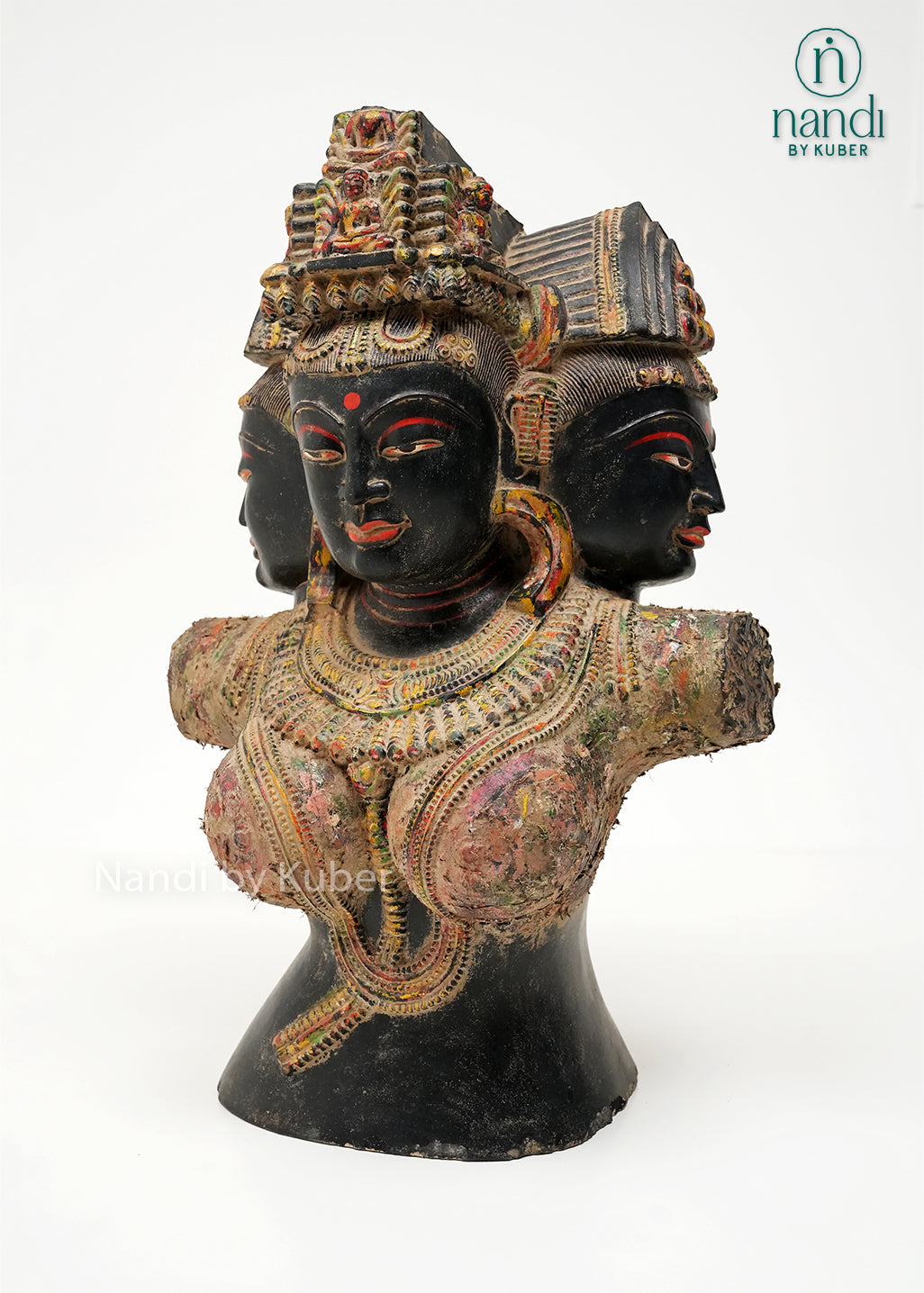 Decorative three-faced lady bust with intricate detailing and antique finish, symbolizing beauty, wisdom, and artistic elegance.