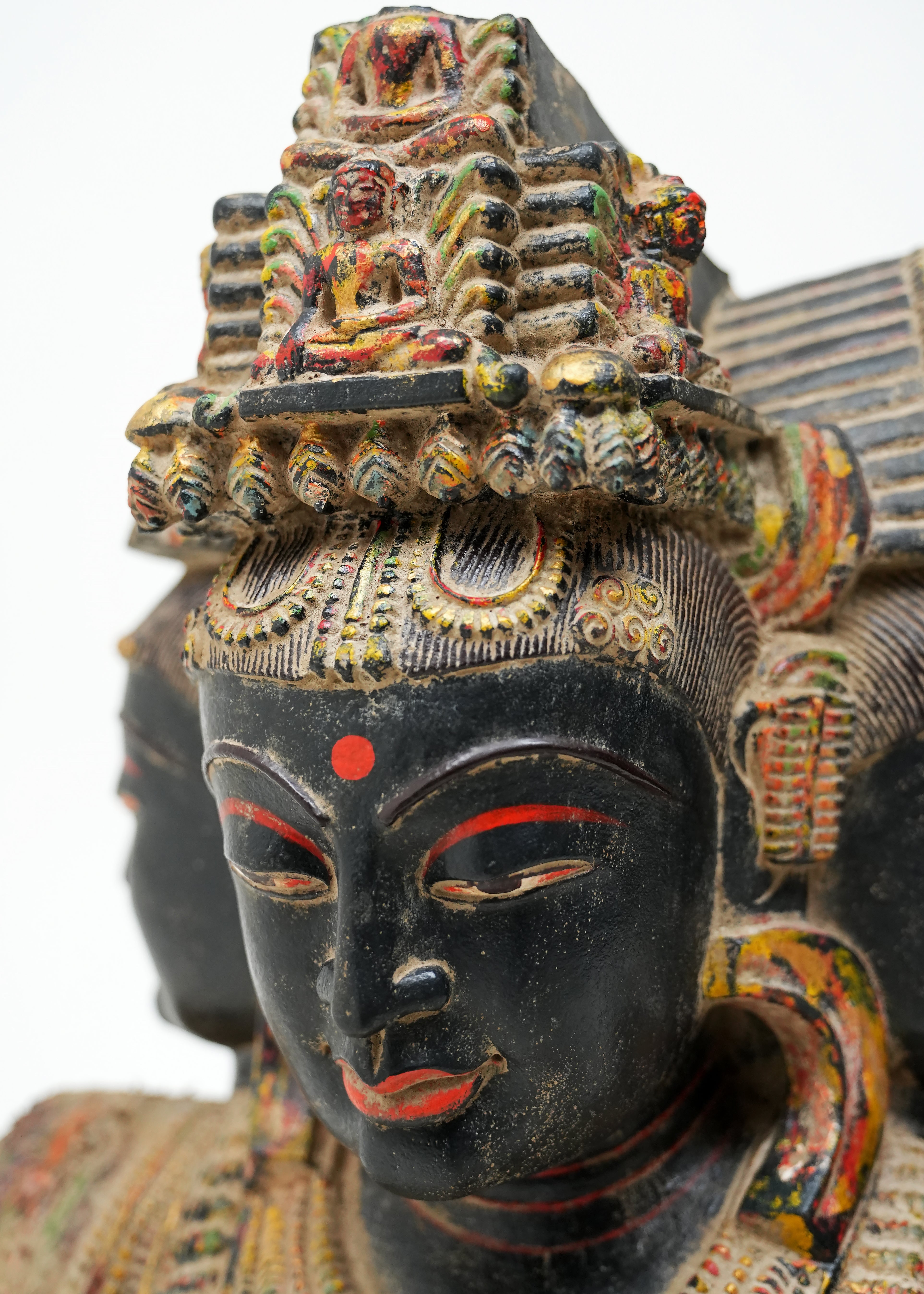 Decorative three-faced lady bust with intricate detailing and antique finish, symbolizing beauty, wisdom, and artistic elegance.