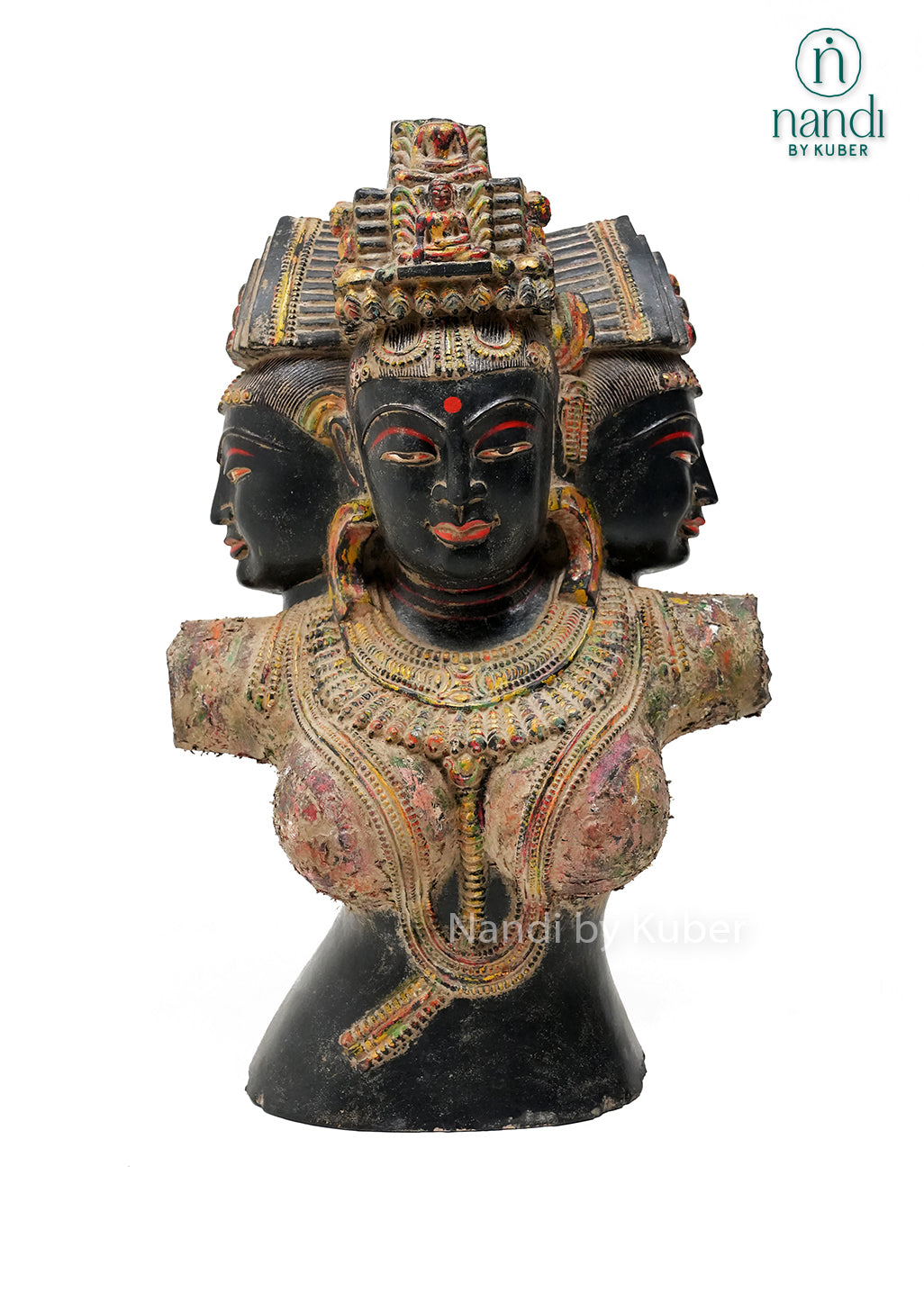Decorative three-faced lady bust with intricate detailing and antique finish, symbolizing beauty, wisdom, and artistic elegance.