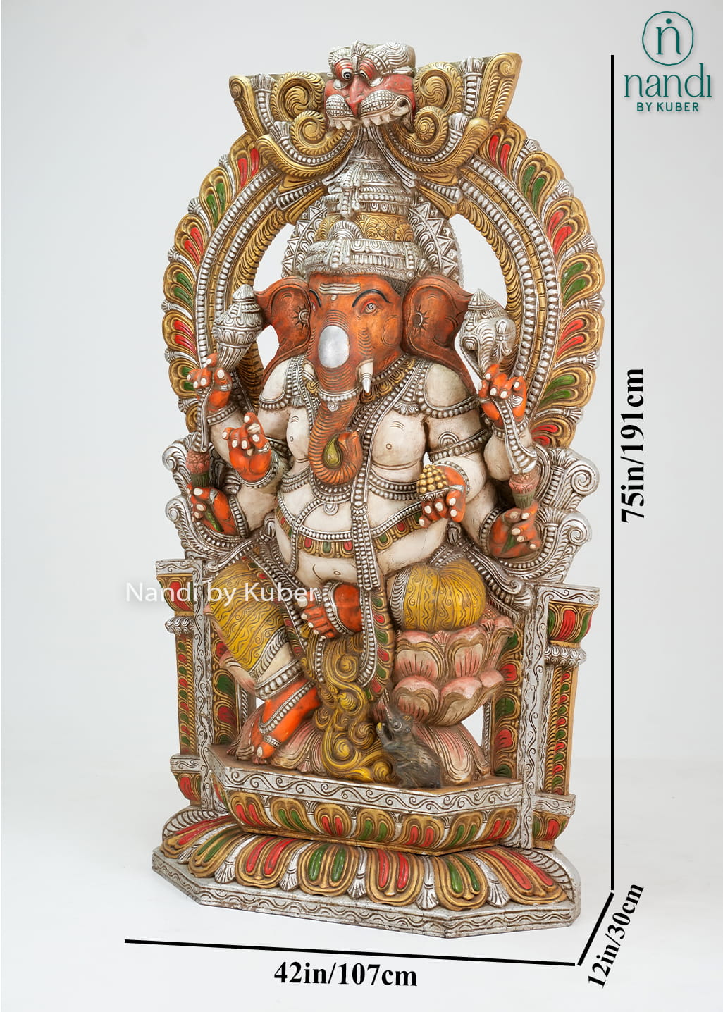 Antique-finish Lord Ganesha statue with ornate arch and throne