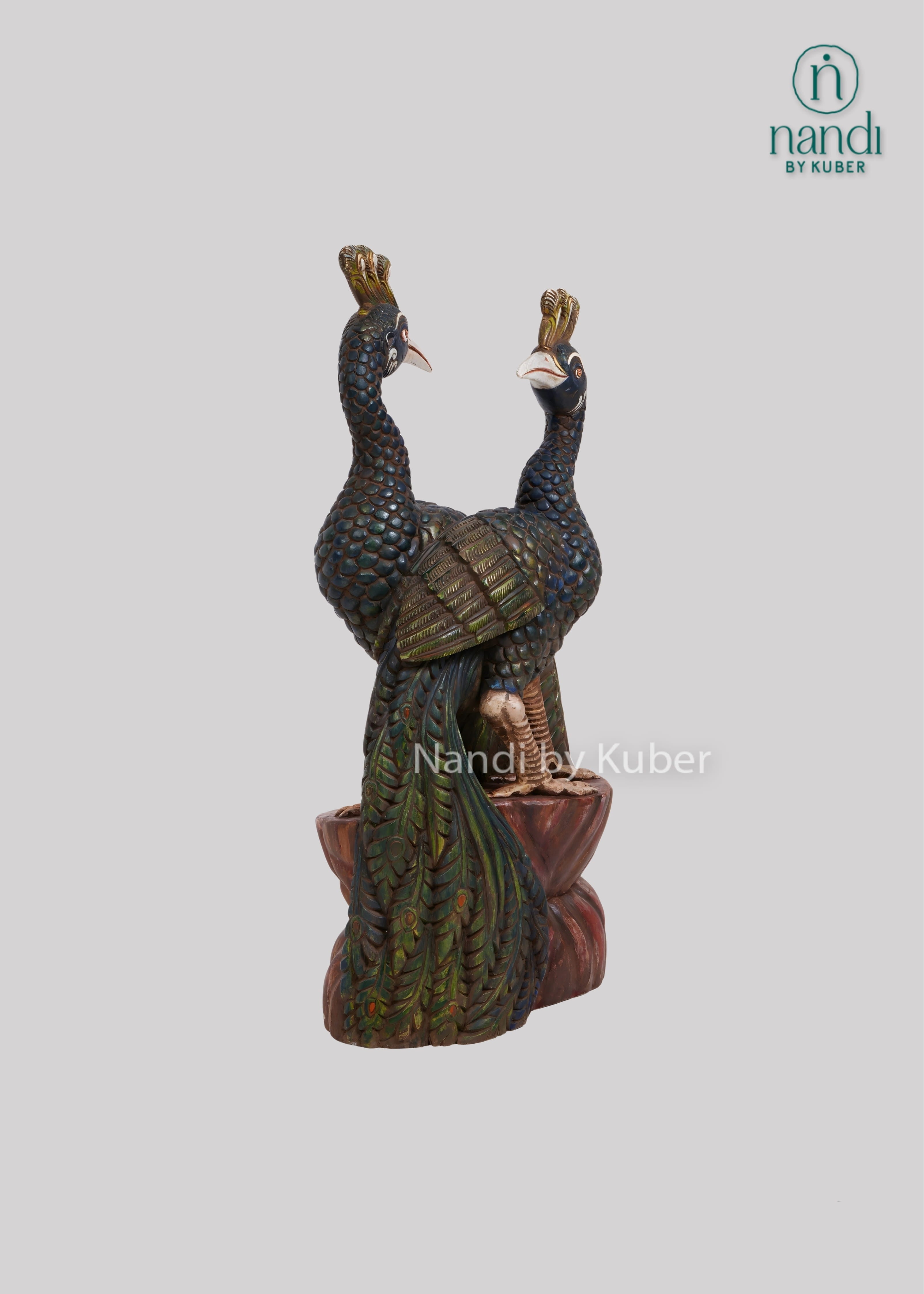 Wooden double peacock decorative figurine