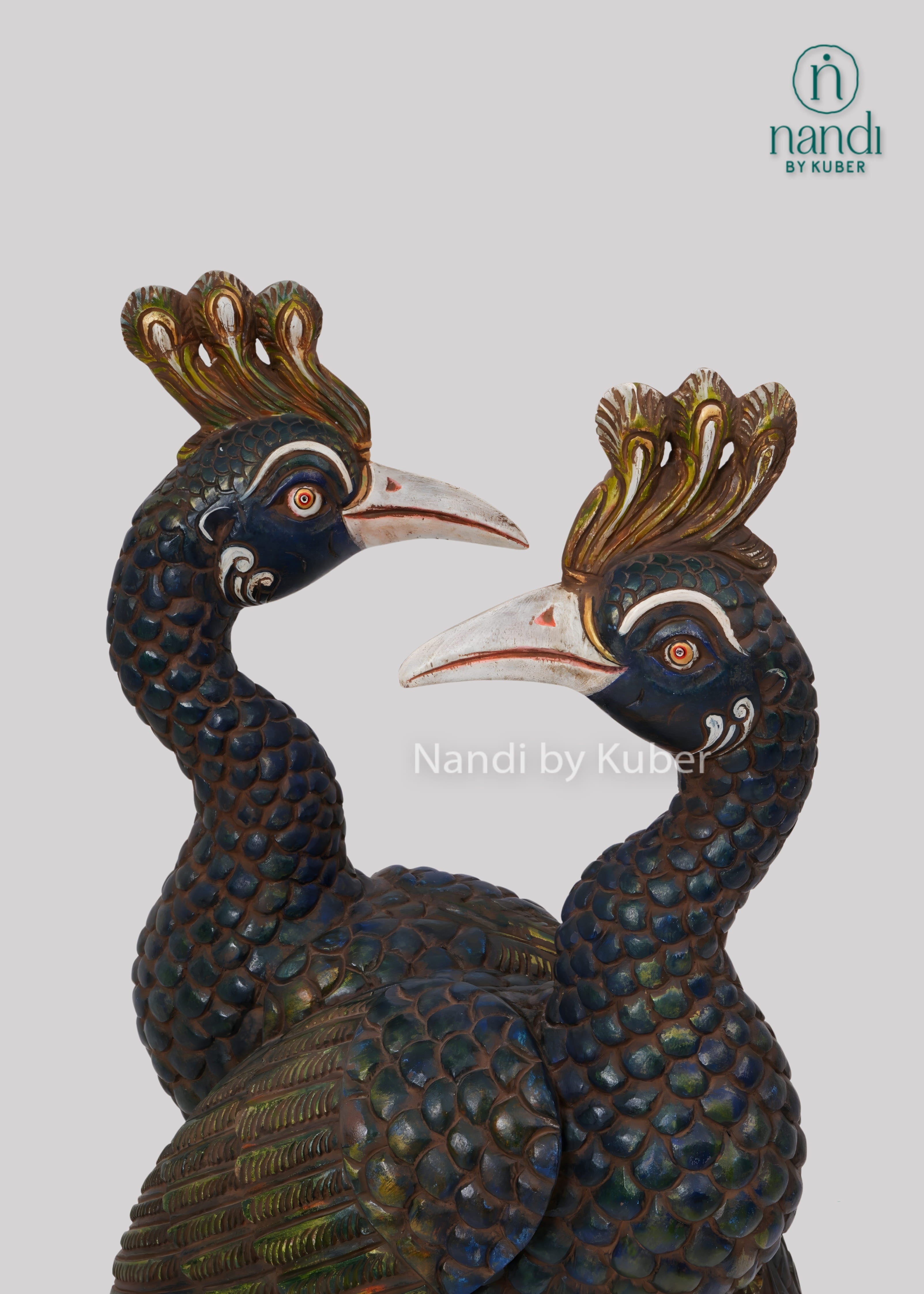 Wooden double peacock decorative figurine