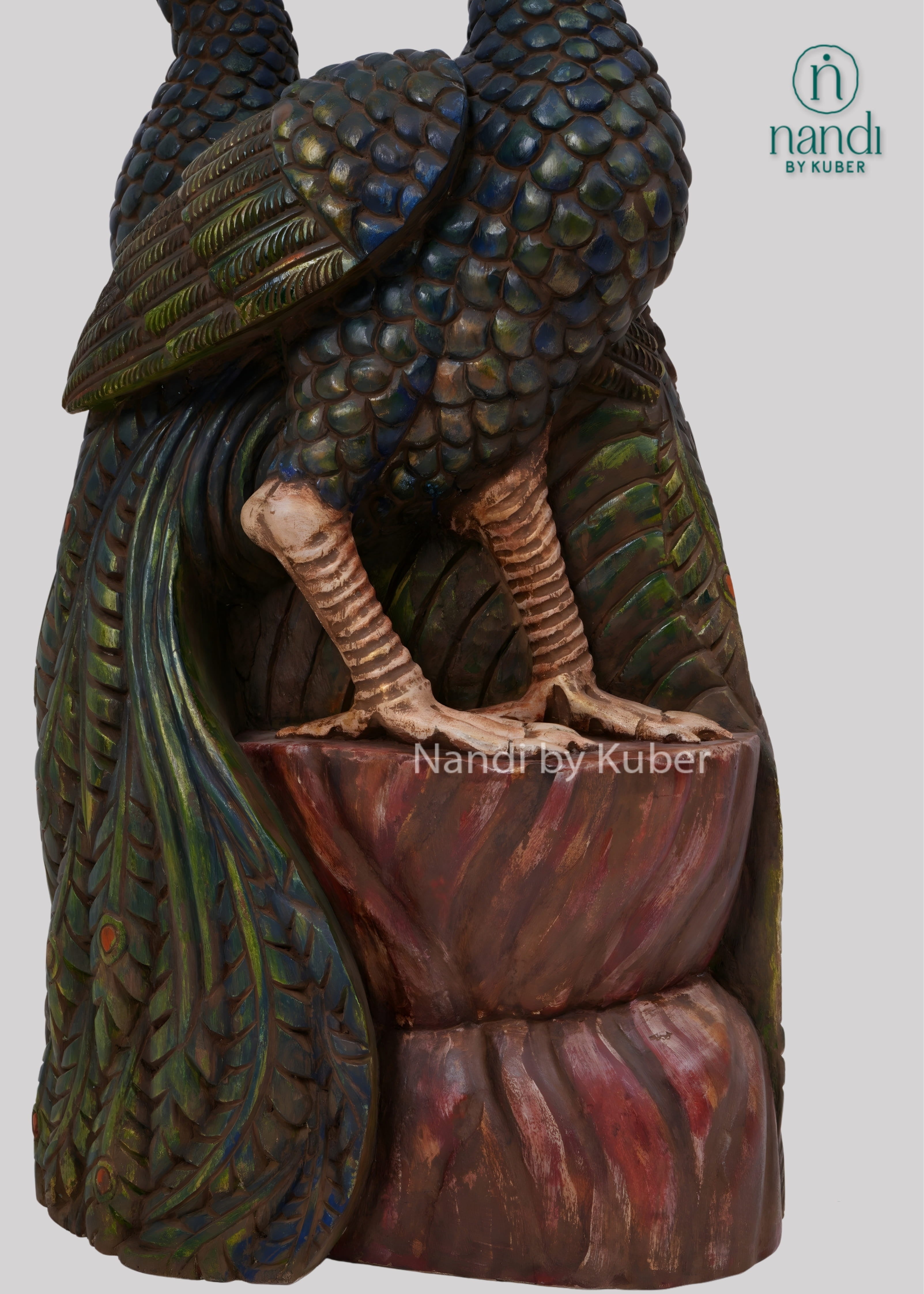 Wooden double peacock decorative figurine