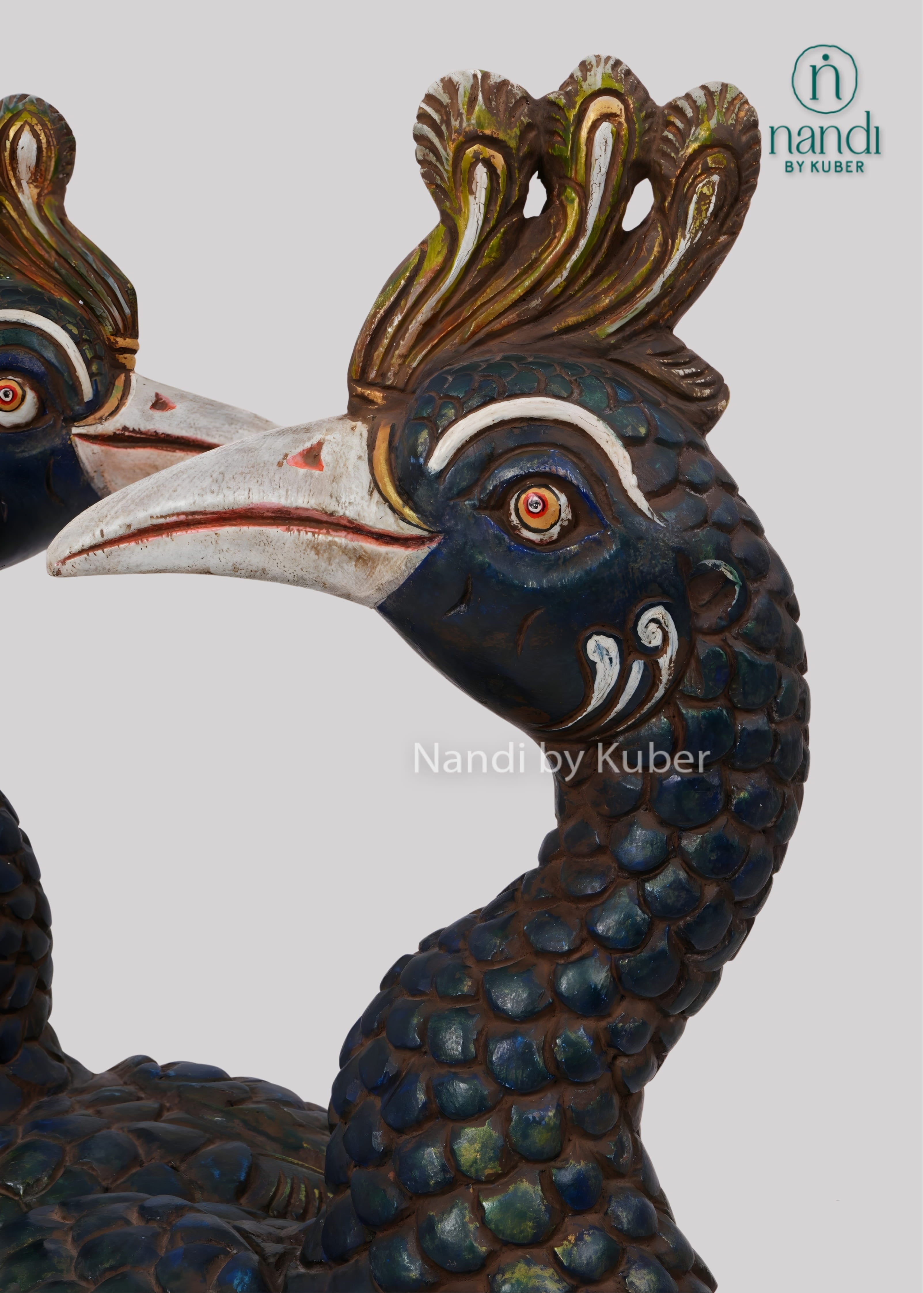 Wooden double peacock decorative figurine