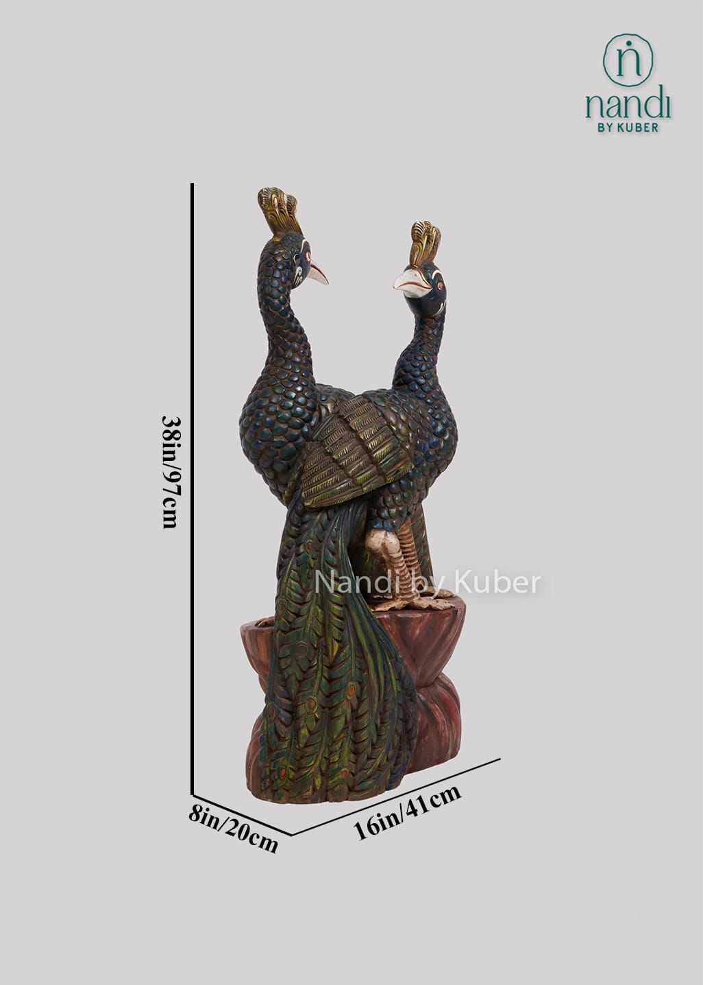 Wooden double peacock decorative figurine