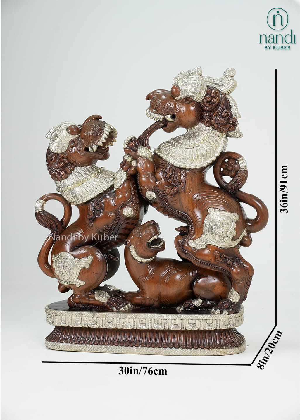 Wood-tone double Yali sculpture