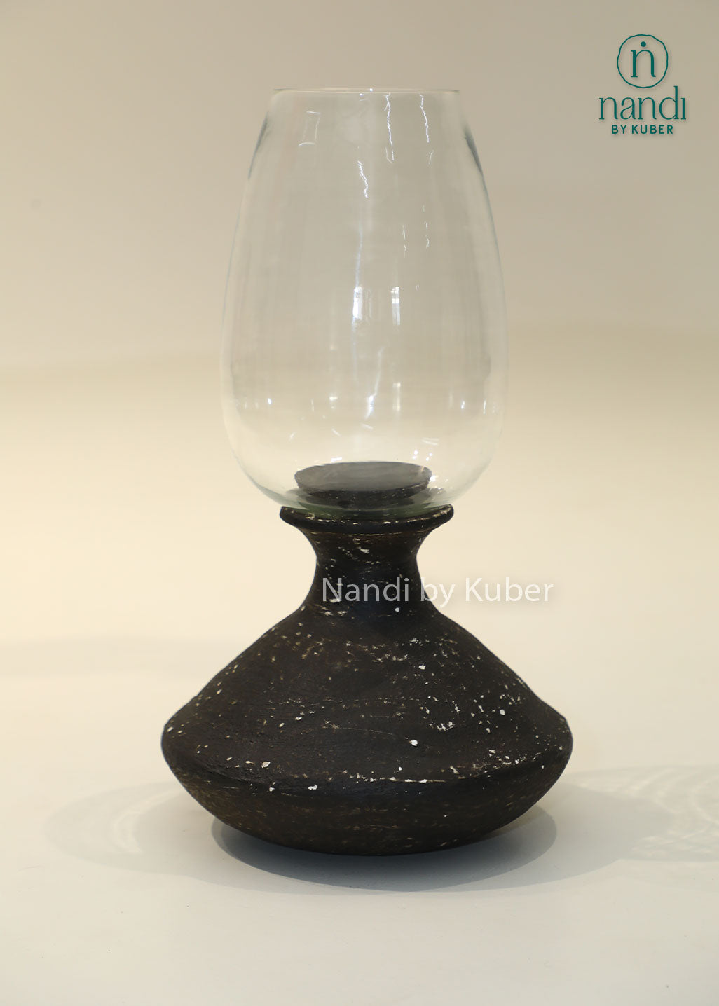 Wooden and glass candle holder, handcrafted hurricane candle stand with clear glass shade and rustic wooden base, ideal for home décor, table centerpiece, ambient lighting, and festive decoration.
