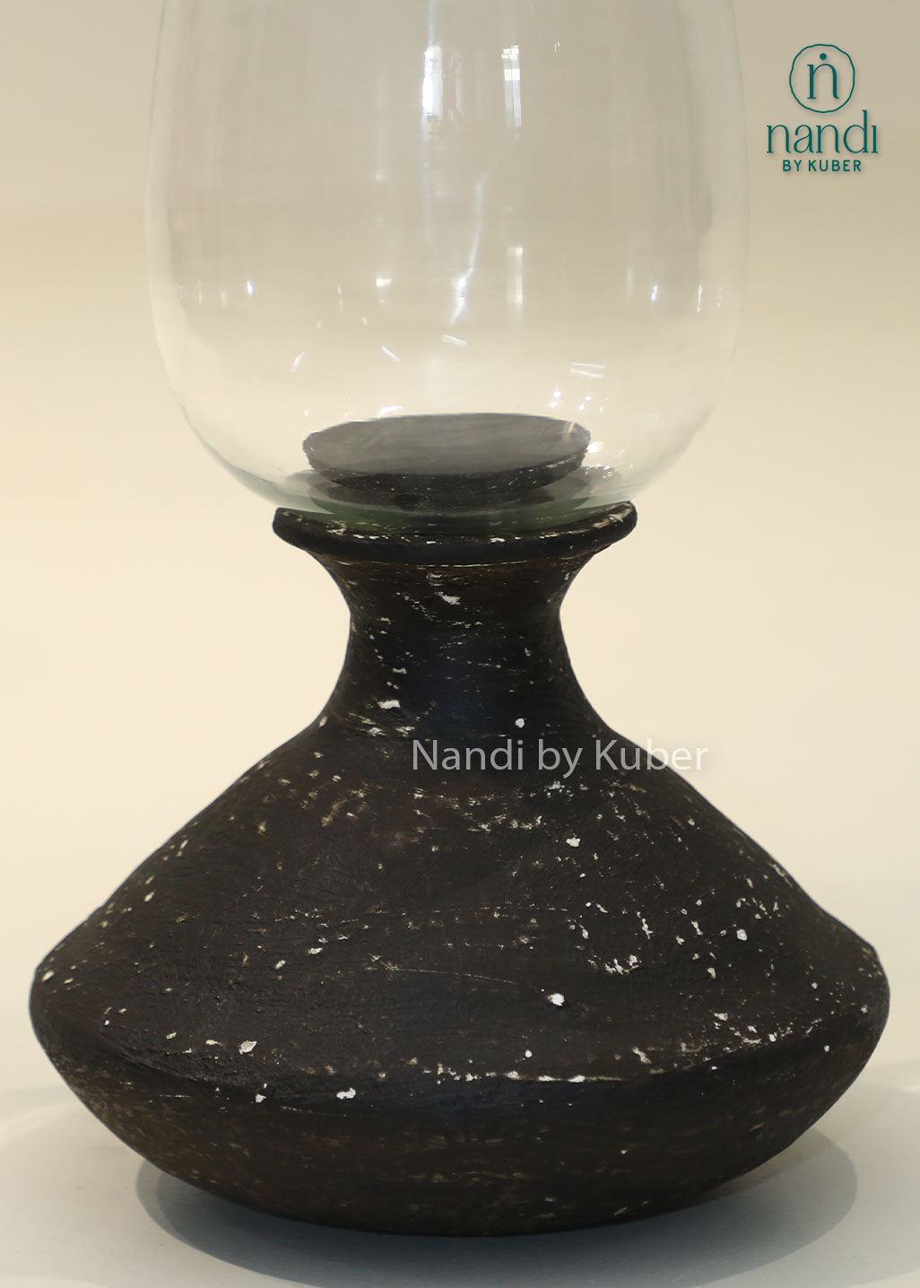 Wooden and glass candle holder, handcrafted hurricane candle stand with clear glass shade and rustic wooden base, ideal for home décor, table centerpiece, ambient lighting, and festive decoration.