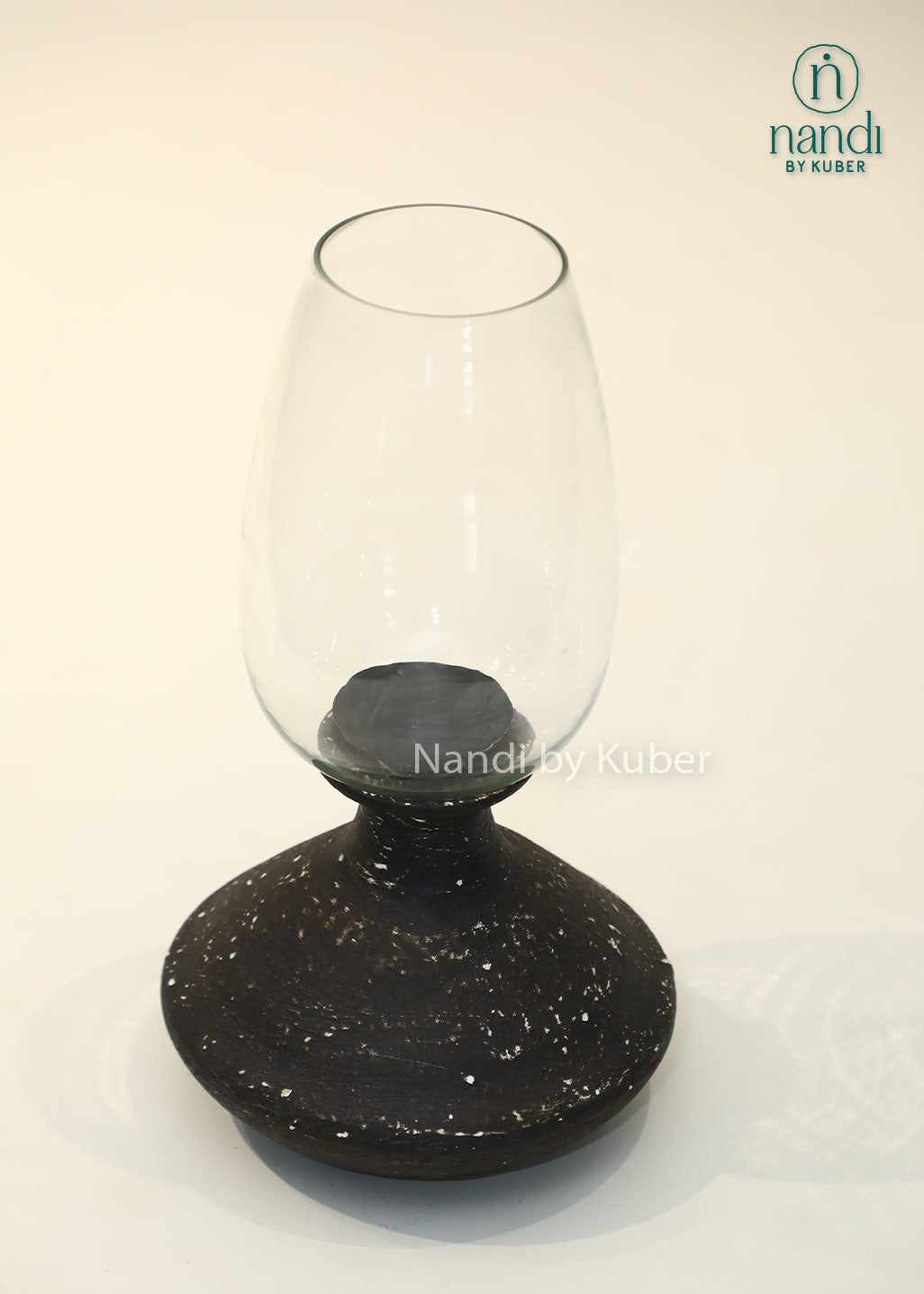 Wooden and glass candle holder, handcrafted hurricane candle stand with clear glass shade and rustic wooden base, ideal for home décor, table centerpiece, ambient lighting, and festive decoration.