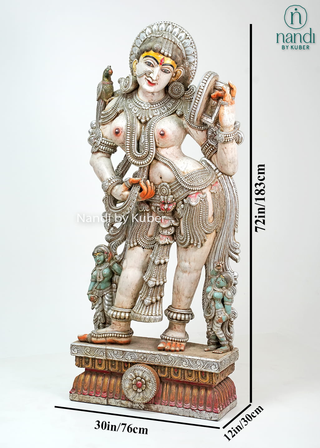 Decorative lady statue with mirror and traditional handcrafted detailing